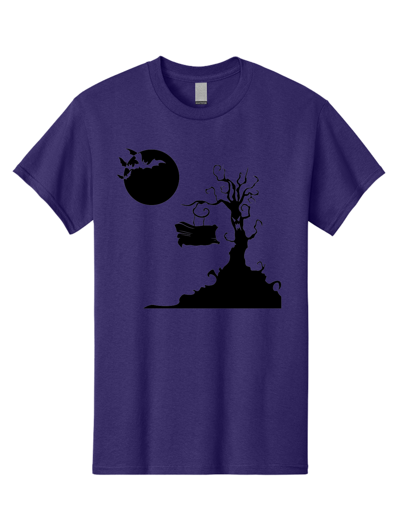 Halloween-Tree Men'S Graphic Tee, 100% Cotton, Comfortable Casual Summer Wear, Machine Washable, Halloween Scene, Spooky Atmosphere, Flying Bats, Haunted Tree, Swing, Full Moon, Dark Silhouette, Autumn Leaves, Halloween Decorations, Aab219 21