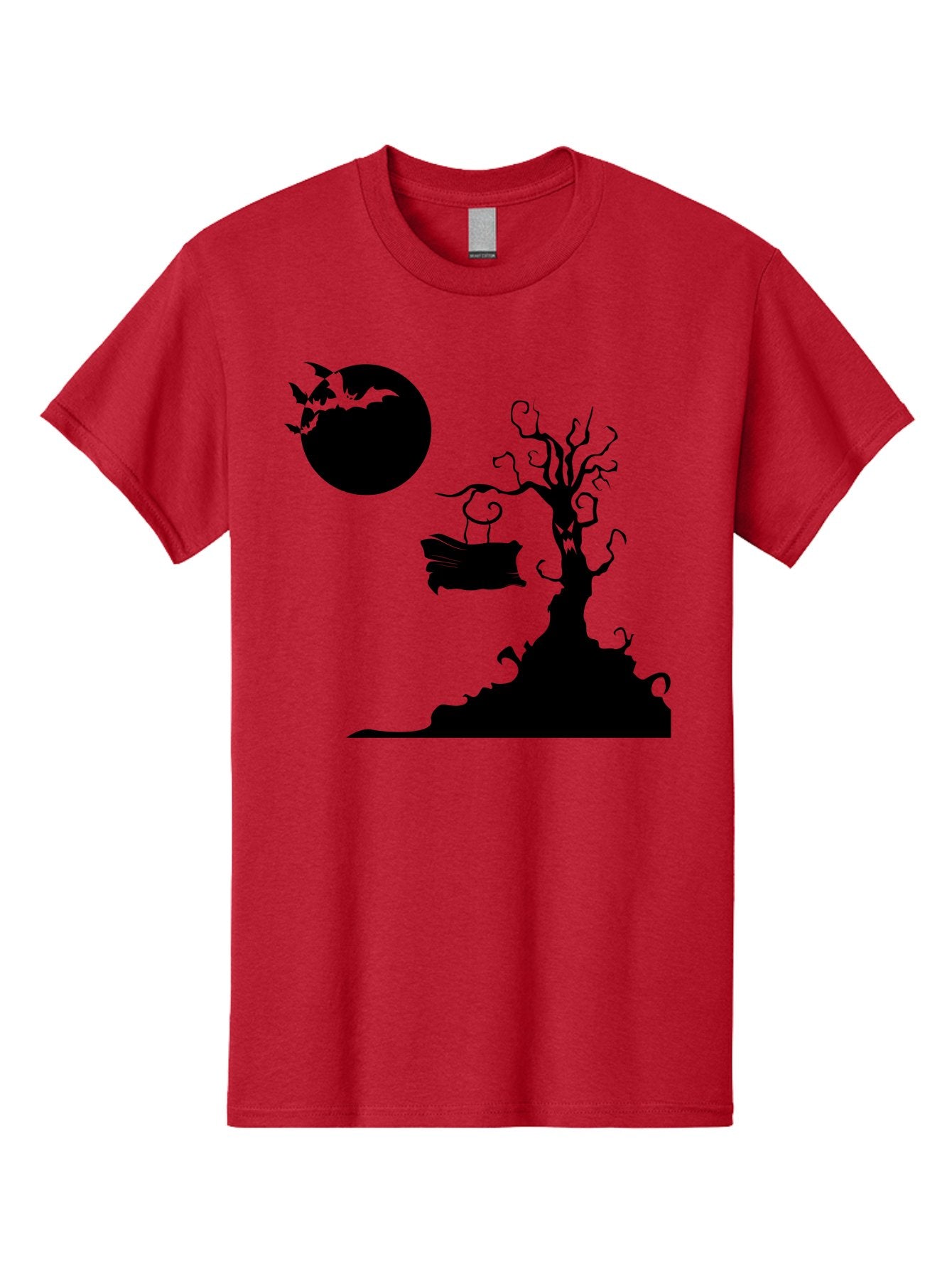 Halloween-Tree Men'S Graphic Tee, 100% Cotton, Comfortable Casual Summer Wear, Machine Washable, Halloween Scene, Spooky Atmosphere, Flying Bats, Haunted Tree, Swing, Full Moon, Dark Silhouette, Autumn Leaves, Halloween Decorations, Aab219 7