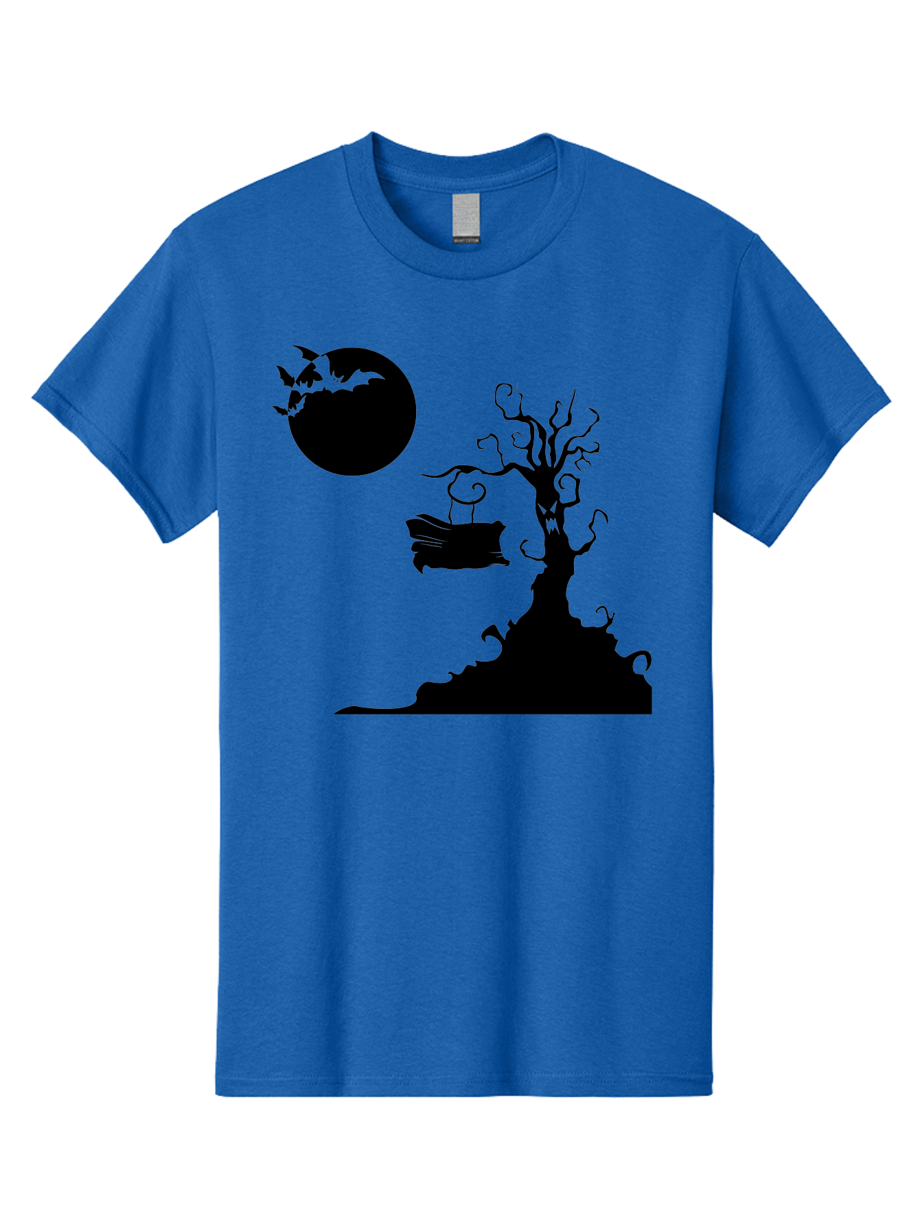 Halloween-Tree Men'S Graphic Tee, 100% Cotton, Comfortable Casual Summer Wear, Machine Washable, Halloween Scene, Spooky Atmosphere, Flying Bats, Haunted Tree, Swing, Full Moon, Dark Silhouette, Autumn Leaves, Halloween Decorations, Aab219 25