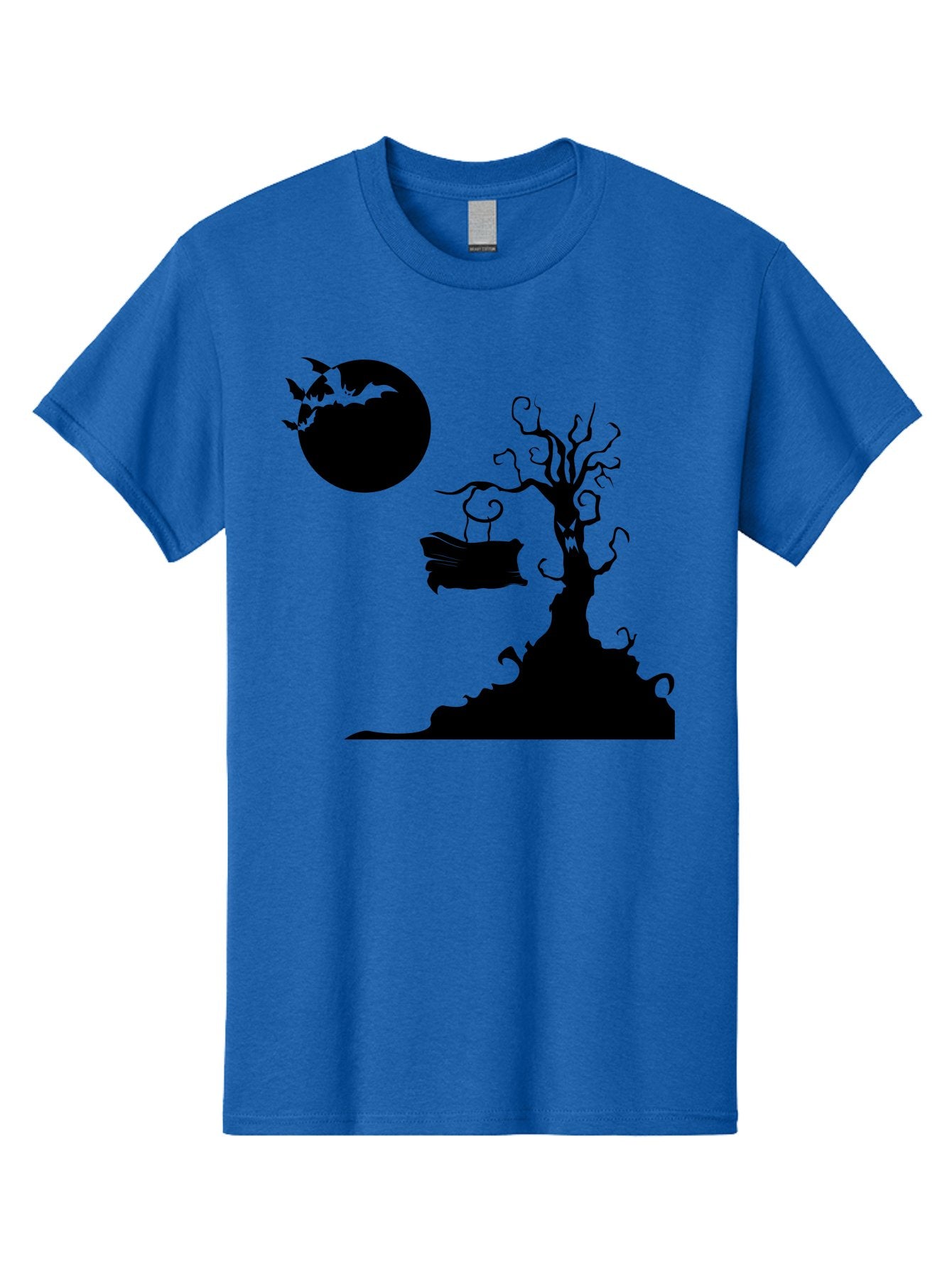 Halloween-Tree Men'S Graphic Tee, 100% Cotton, Comfortable Casual Summer Wear, Machine Washable, Halloween Scene, Spooky Atmosphere, Flying Bats, Haunted Tree, Swing, Full Moon, Dark Silhouette, Autumn Leaves, Halloween Decorations, Aab219 12