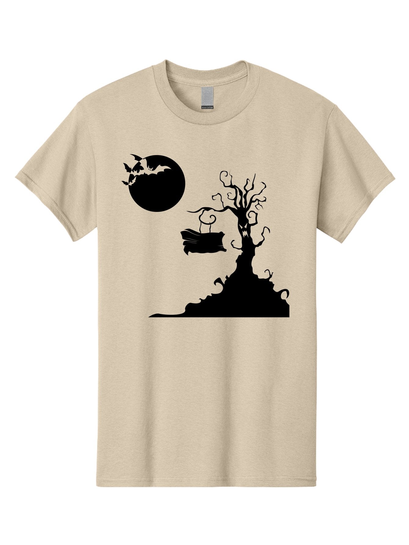 Halloween-Tree Men'S Graphic Tee, 100% Cotton, Comfortable Casual Summer Wear, Machine Washable, Halloween Scene, Spooky Atmosphere, Flying Bats, Haunted Tree, Swing, Full Moon, Dark Silhouette, Autumn Leaves, Halloween Decorations, Aab219 10