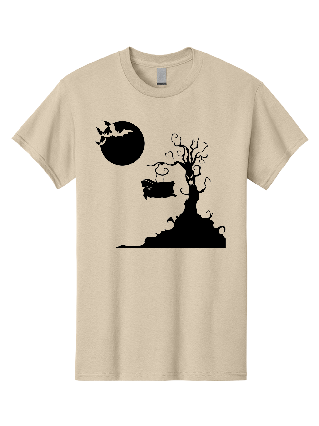 Halloween-Tree Men'S Graphic Tee, 100% Cotton, Comfortable Casual Summer Wear, Machine Washable, Halloween Scene, Spooky Atmosphere, Flying Bats, Haunted Tree, Swing, Full Moon, Dark Silhouette, Autumn Leaves, Halloween Decorations, Aab219 27