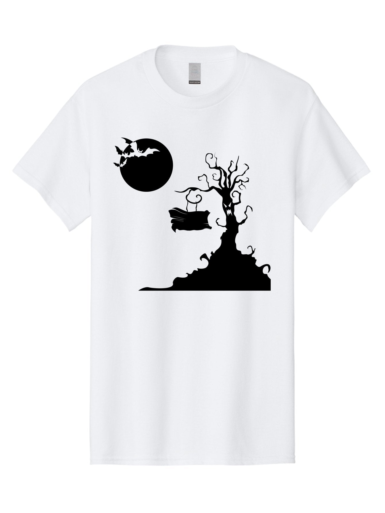 Halloween-Tree Men'S Graphic Tee, 100% Cotton, Comfortable Casual Summer Wear, Machine Washable, Halloween Scene, Spooky Atmosphere, Flying Bats, Haunted Tree, Swing, Full Moon, Dark Silhouette, Autumn Leaves, Halloween Decorations, Aab219 11