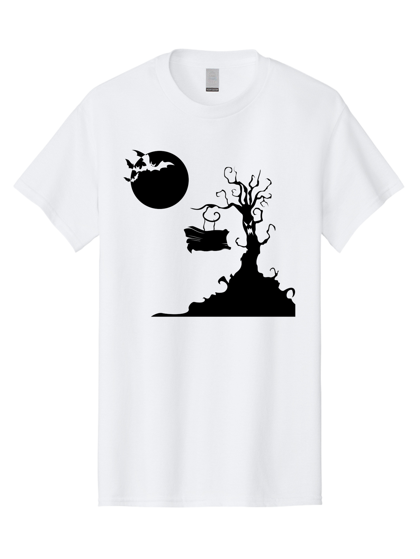 Halloween-Tree Men'S Graphic Tee, 100% Cotton, Comfortable Casual Summer Wear, Machine Washable, Halloween Scene, Spooky Atmosphere, Flying Bats, Haunted Tree, Swing, Full Moon, Dark Silhouette, Autumn Leaves, Halloween Decorations, Aab219 29