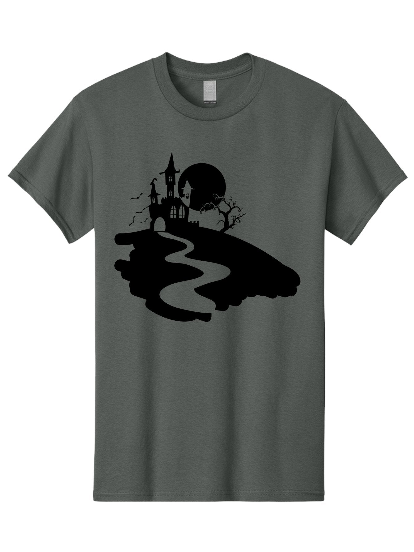 Hand-Holding-Haunted-Mansion Men'S Graphic Tee, 100% Cotton, Comfortable Casual Summer Wear, Machine Washable, Haunted Castle, Spooky Atmosphere, Witching Hour, Full Moon, Creepy Tree, Winding Path, Mystical Ambiance, Gothic Architecture, Aab220 15