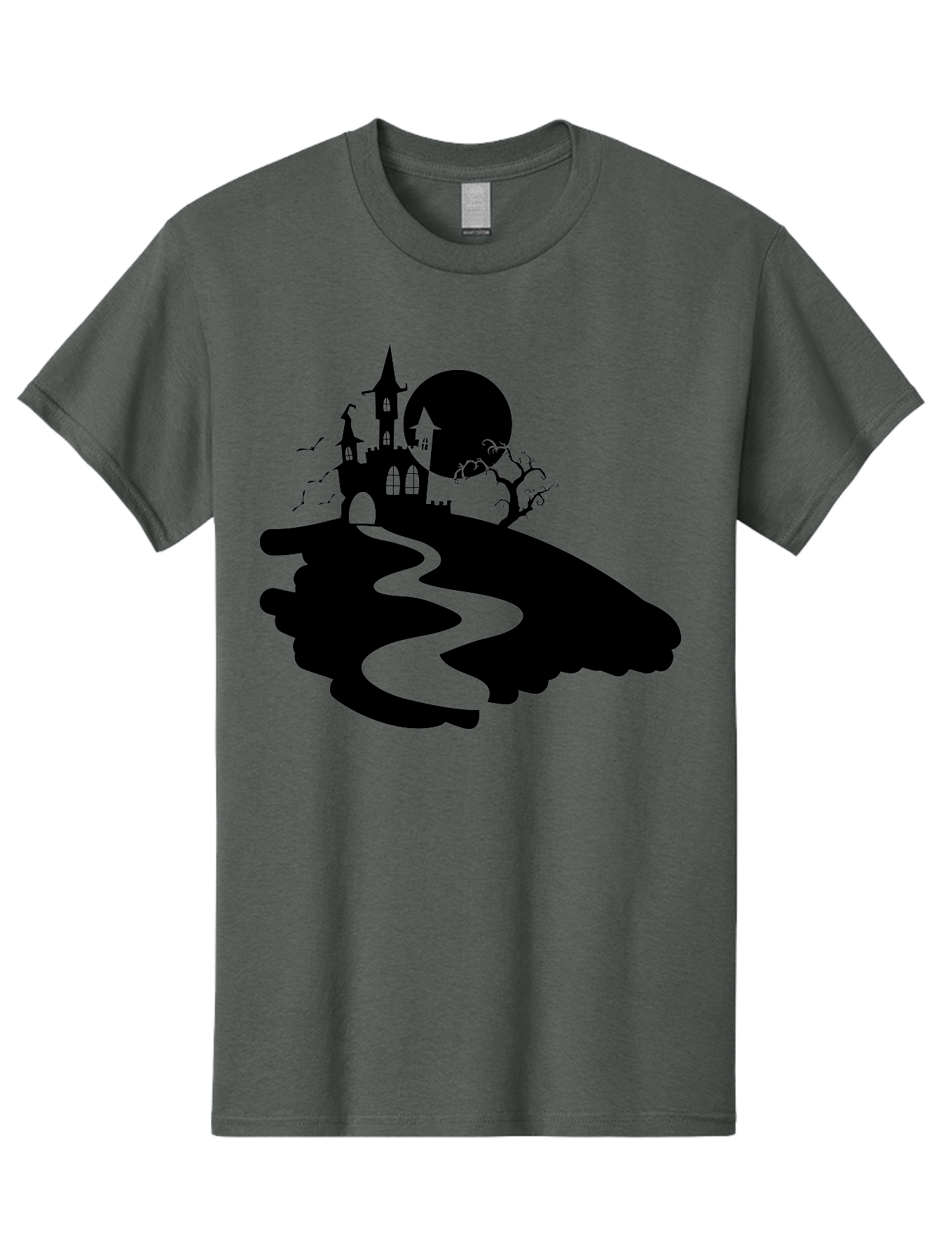 Hand-Holding-Haunted-Mansion Men'S Graphic Tee, 100% Cotton, Comfortable Casual Summer Wear, Machine Washable, Haunted Castle, Spooky Atmosphere, Witching Hour, Full Moon, Creepy Tree, Winding Path, Mystical Ambiance, Gothic Architecture, Aab220 3