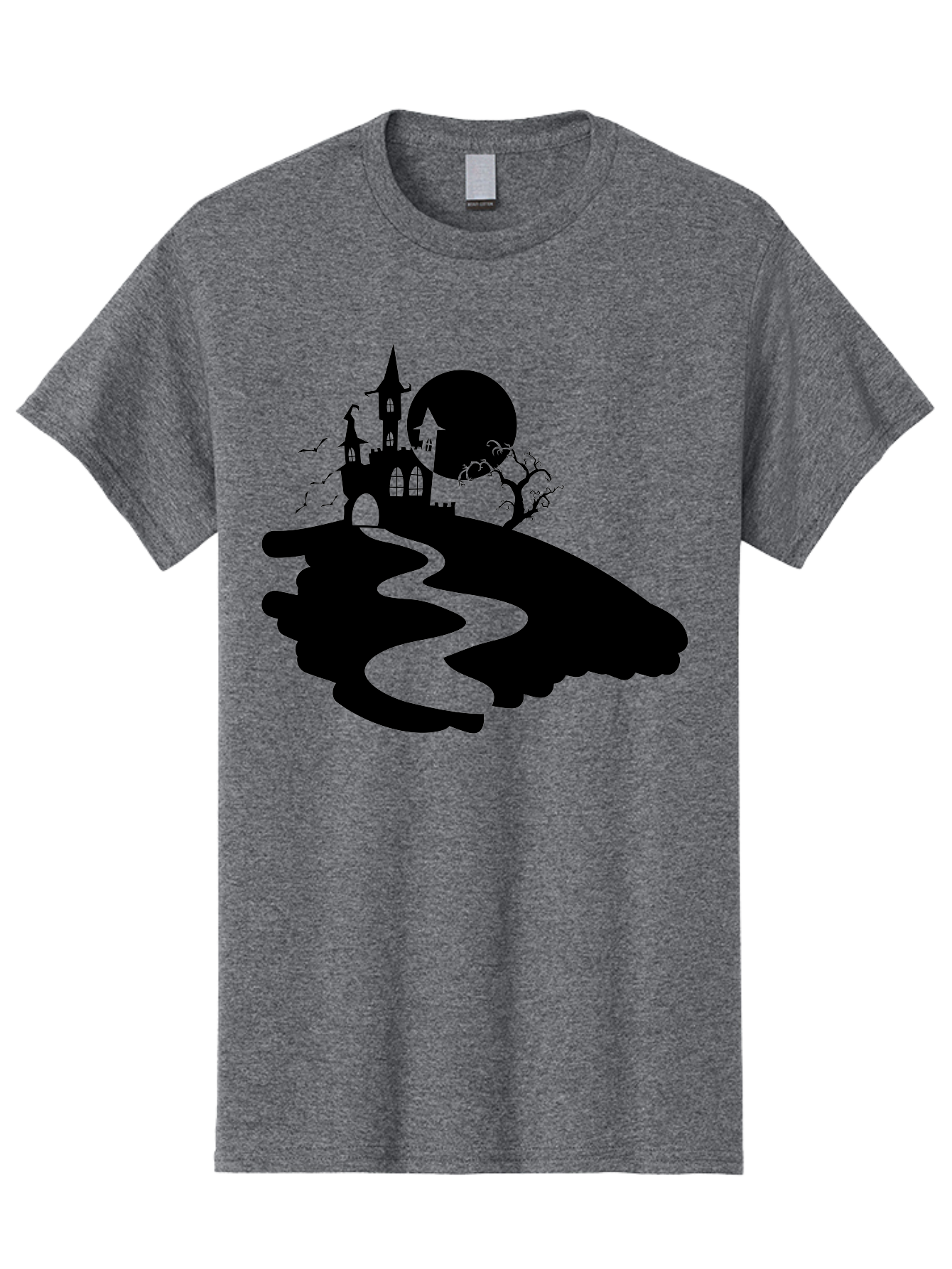 Hand-Holding-Haunted-Mansion Men'S Graphic Tee, 100% Cotton, Comfortable Casual Summer Wear, Machine Washable, Haunted Castle, Spooky Atmosphere, Witching Hour, Full Moon, Creepy Tree, Winding Path, Mystical Ambiance, Gothic Architecture, Aab220 9