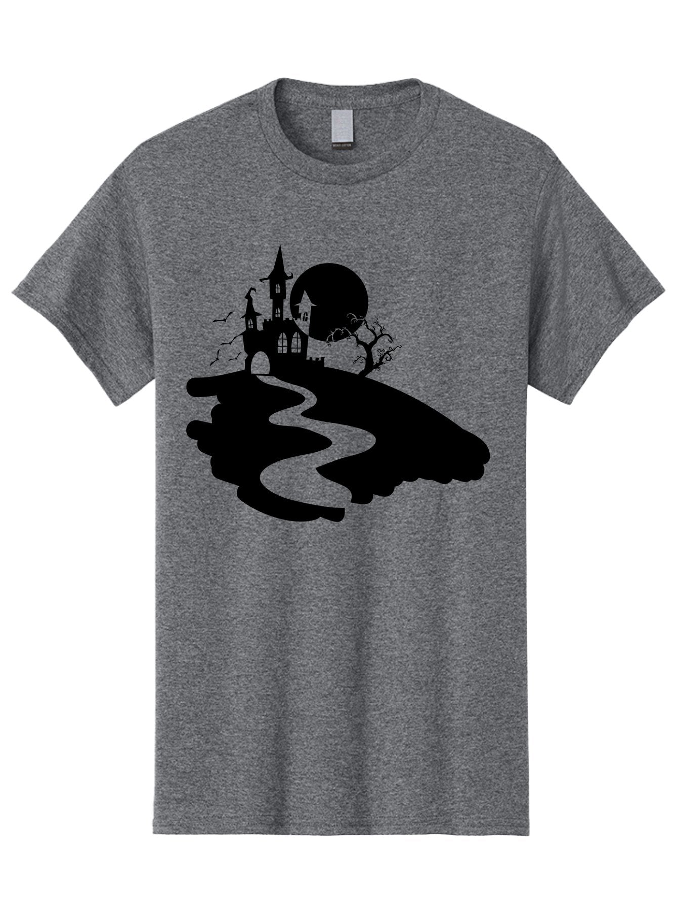 Hand-Holding-Haunted-Mansion Men'S Graphic Tee, 100% Cotton, Comfortable Casual Summer Wear, Machine Washable, Haunted Castle, Spooky Atmosphere, Witching Hour, Full Moon, Creepy Tree, Winding Path, Mystical Ambiance, Gothic Architecture, Aab220 14