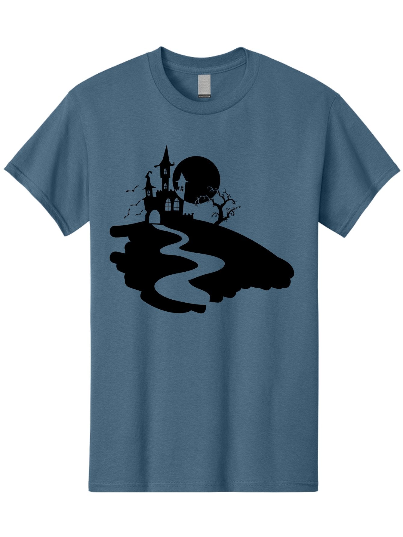 Hand-Holding-Haunted-Mansion Men'S Graphic Tee, 100% Cotton, Comfortable Casual Summer Wear, Machine Washable, Haunted Castle, Spooky Atmosphere, Witching Hour, Full Moon, Creepy Tree, Winding Path, Mystical Ambiance, Gothic Architecture, Aab220 9