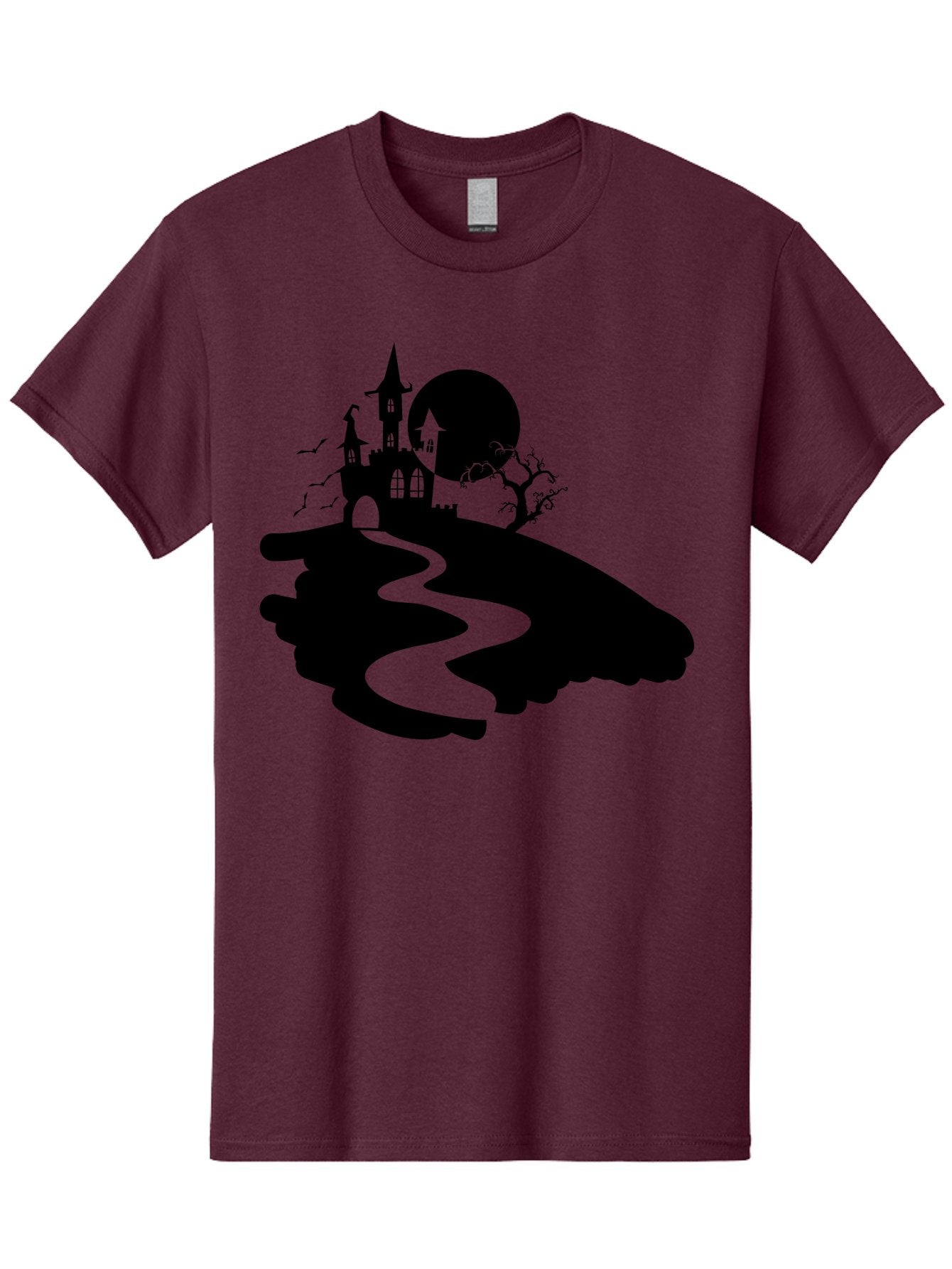 Hand-Holding-Haunted-Mansion Men'S Graphic Tee, 100% Cotton, Comfortable Casual Summer Wear, Machine Washable, Haunted Castle, Spooky Atmosphere, Witching Hour, Full Moon, Creepy Tree, Winding Path, Mystical Ambiance, Gothic Architecture, Aab220 13