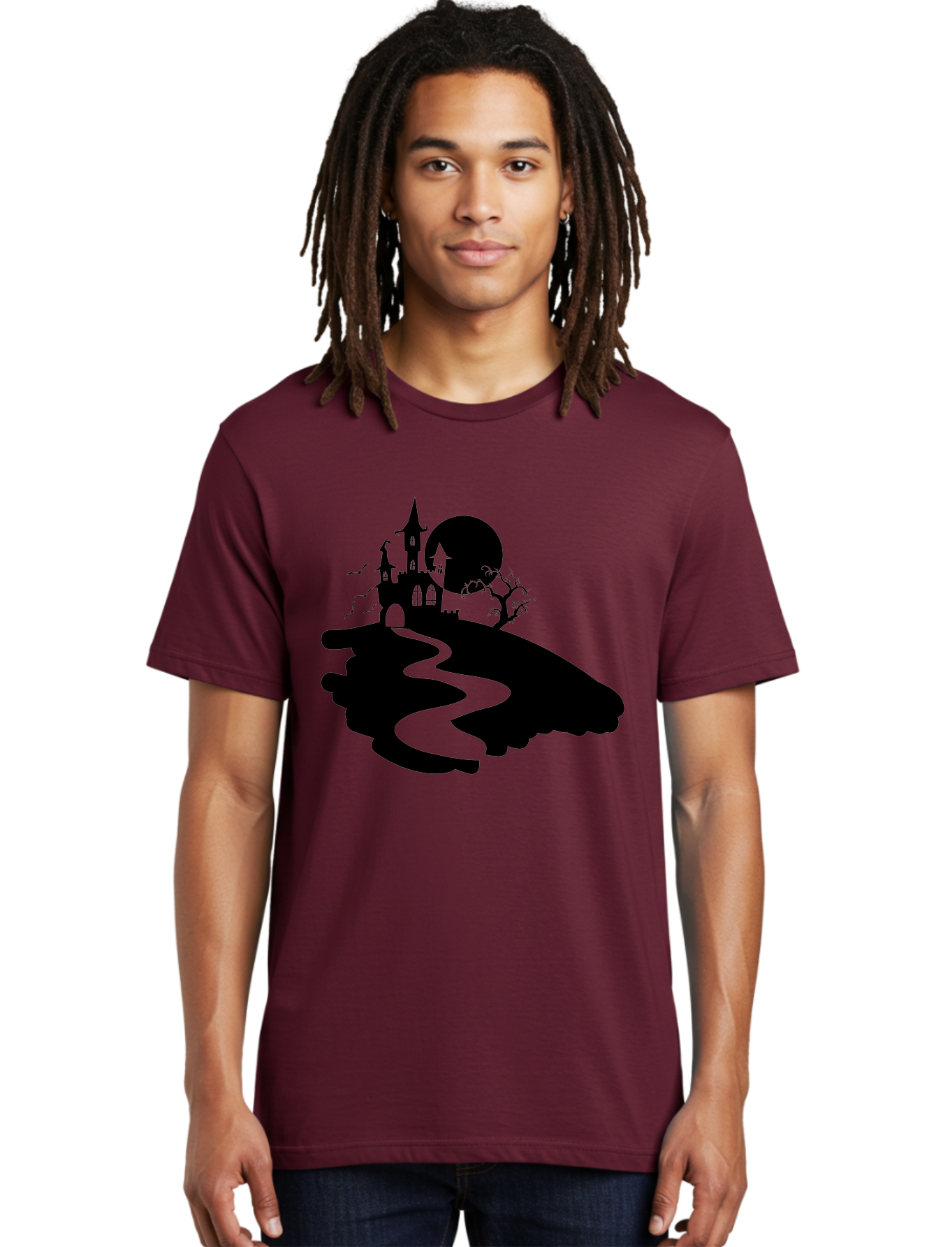 Hand-Holding-Haunted-Mansion Men'S Graphic Tee, 100% Cotton, Comfortable Casual Summer Wear, Machine Washable, Haunted Castle, Spooky Atmosphere, Witching Hour, Full Moon, Creepy Tree, Winding Path, Mystical Ambiance, Gothic Architecture, Aab220 14