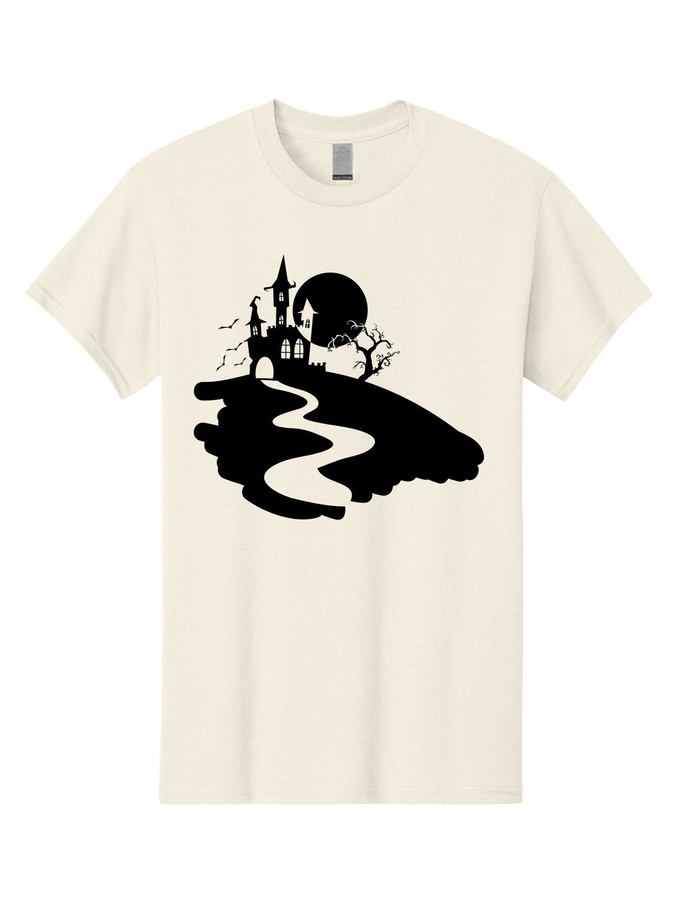 Hand-Holding-Haunted-Mansion Men'S Graphic Tee, 100% Cotton, Comfortable Casual Summer Wear, Machine Washable, Haunted Castle, Spooky Atmosphere, Witching Hour, Full Moon, Creepy Tree, Winding Path, Mystical Ambiance, Gothic Architecture, Aab220 10