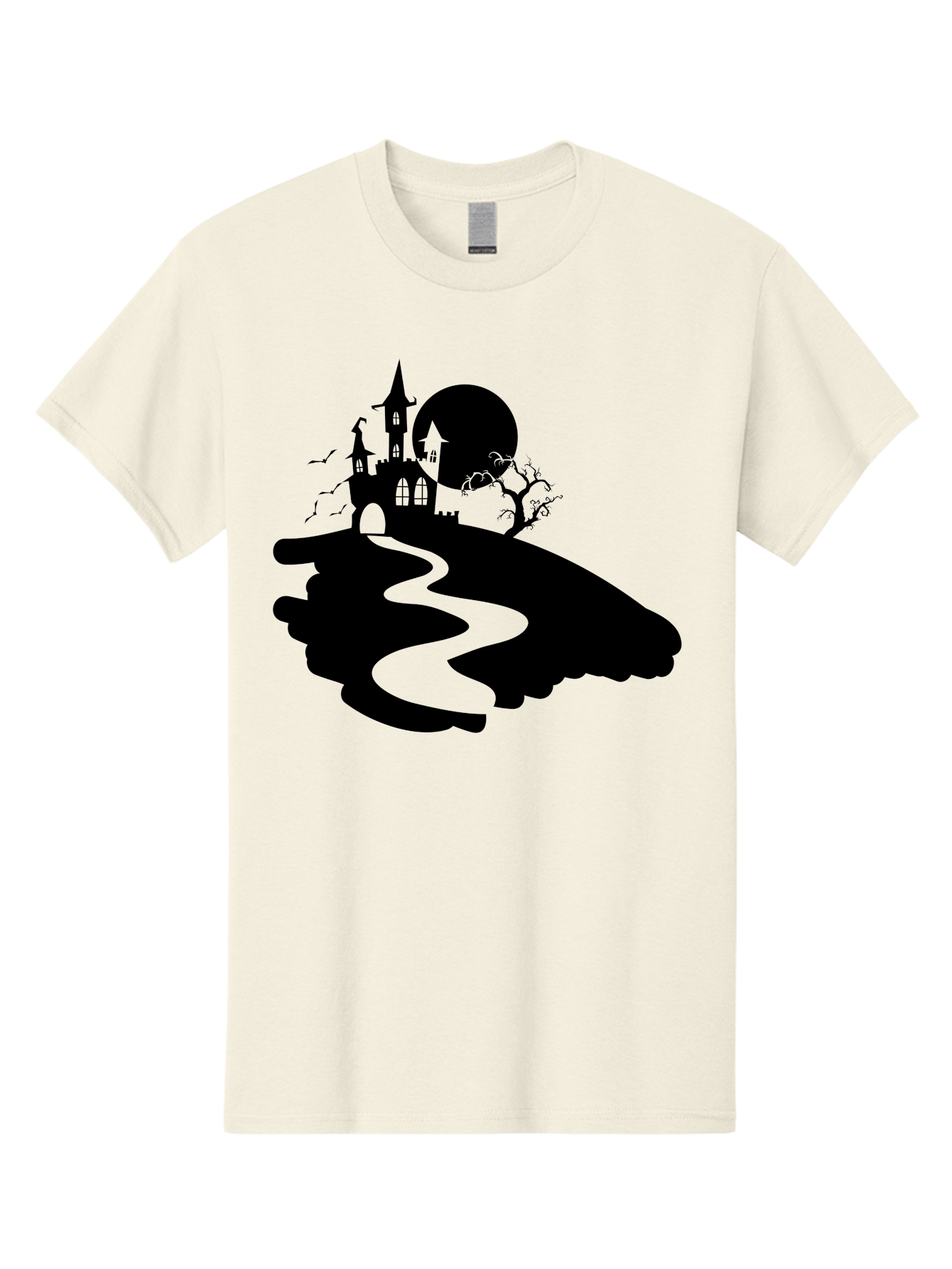 Hand-Holding-Haunted-Mansion Men'S Graphic Tee, 100% Cotton, Comfortable Casual Summer Wear, Machine Washable, Haunted Castle, Spooky Atmosphere, Witching Hour, Full Moon, Creepy Tree, Winding Path, Mystical Ambiance, Gothic Architecture, Aab220 17