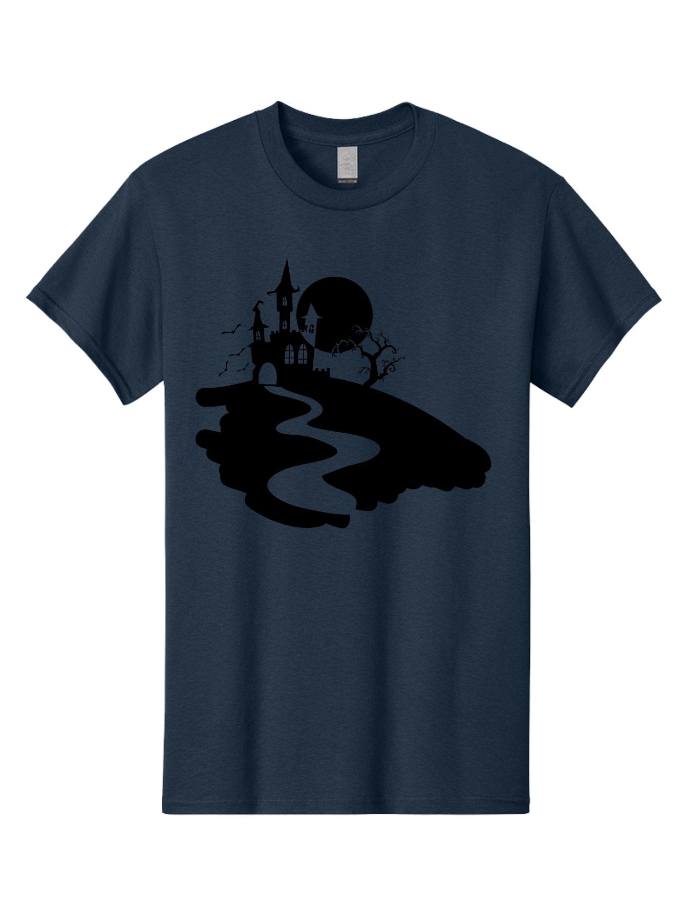 Hand-Holding-Haunted-Mansion Men'S Graphic Tee, 100% Cotton, Comfortable Casual Summer Wear, Machine Washable, Haunted Castle, Spooky Atmosphere, Witching Hour, Full Moon, Creepy Tree, Winding Path, Mystical Ambiance, Gothic Architecture, Aab220