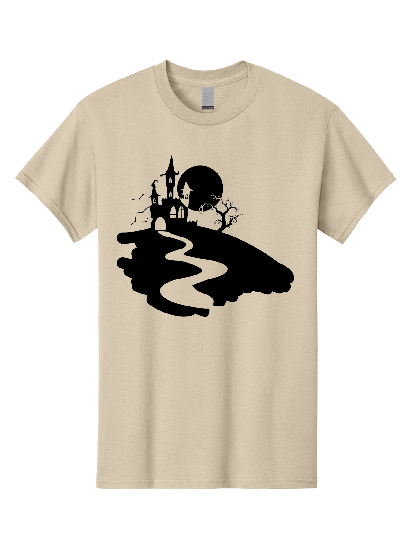 Hand-Holding-Haunted-Mansion Men'S Graphic Tee, 100% Cotton, Comfortable Casual Summer Wear, Machine Washable, Haunted Castle, Spooky Atmosphere, Witching Hour, Full Moon, Creepy Tree, Winding Path, Mystical Ambiance, Gothic Architecture, Aab220 27