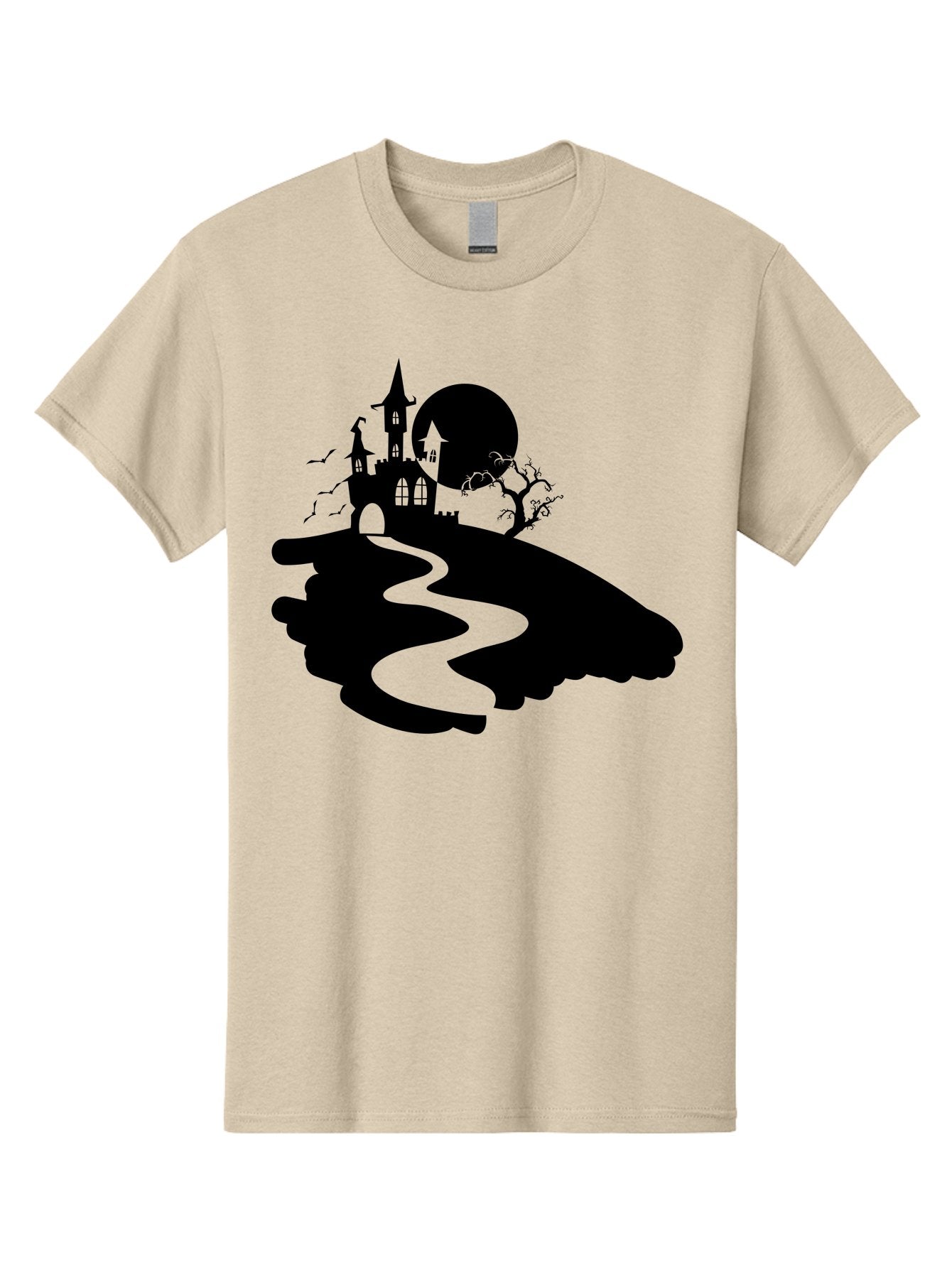 Hand-Holding-Haunted-Mansion Men'S Graphic Tee, 100% Cotton, Comfortable Casual Summer Wear, Machine Washable, Haunted Castle, Spooky Atmosphere, Witching Hour, Full Moon, Creepy Tree, Winding Path, Mystical Ambiance, Gothic Architecture, Aab220 6