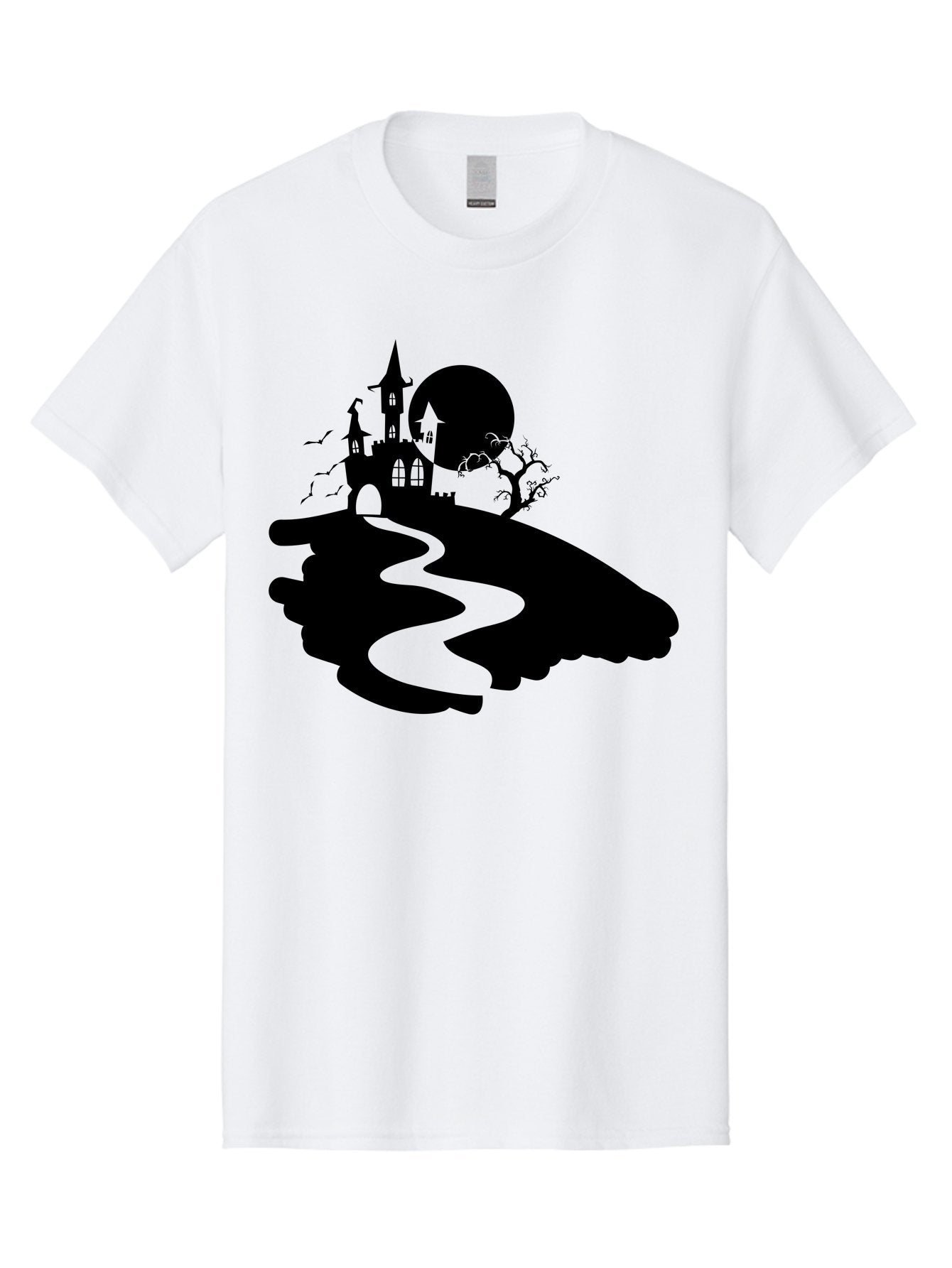 Hand-Holding-Haunted-Mansion Men'S Graphic Tee, 100% Cotton, Comfortable Casual Summer Wear, Machine Washable, Haunted Castle, Spooky Atmosphere, Witching Hour, Full Moon, Creepy Tree, Winding Path, Mystical Ambiance, Gothic Architecture, Aab220 12