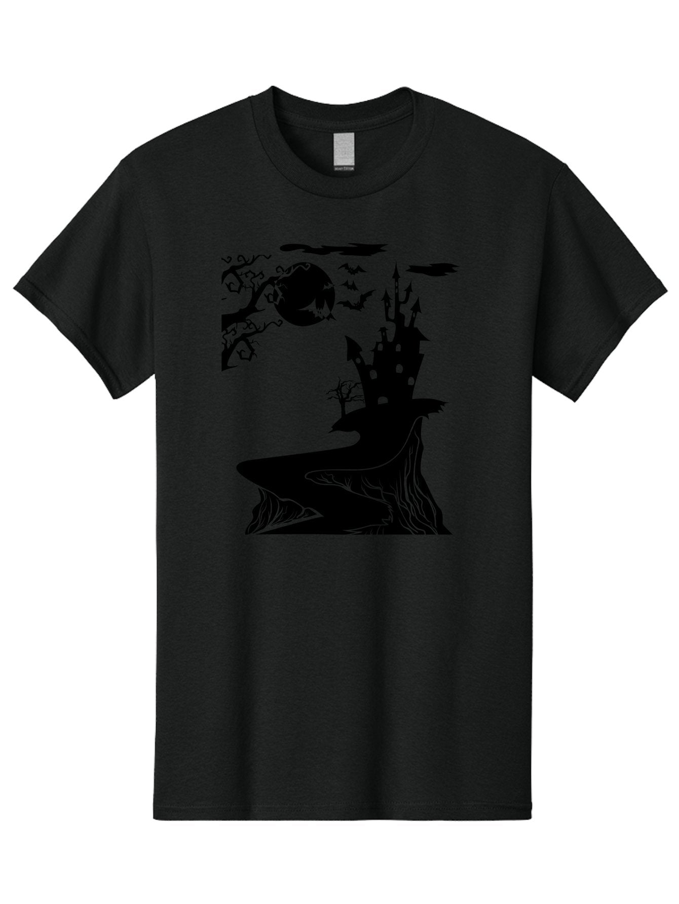 Haunted-Castle-1 Men'S Graphic Tee, 100% Cotton, Comfortable Casual Summer Wear, Machine Washable, Haunted House, Creepy Castle, Spooky Atmosphere, Halloween Theme, Dark Magic, Full Moon, Bats Flying Aab221 11