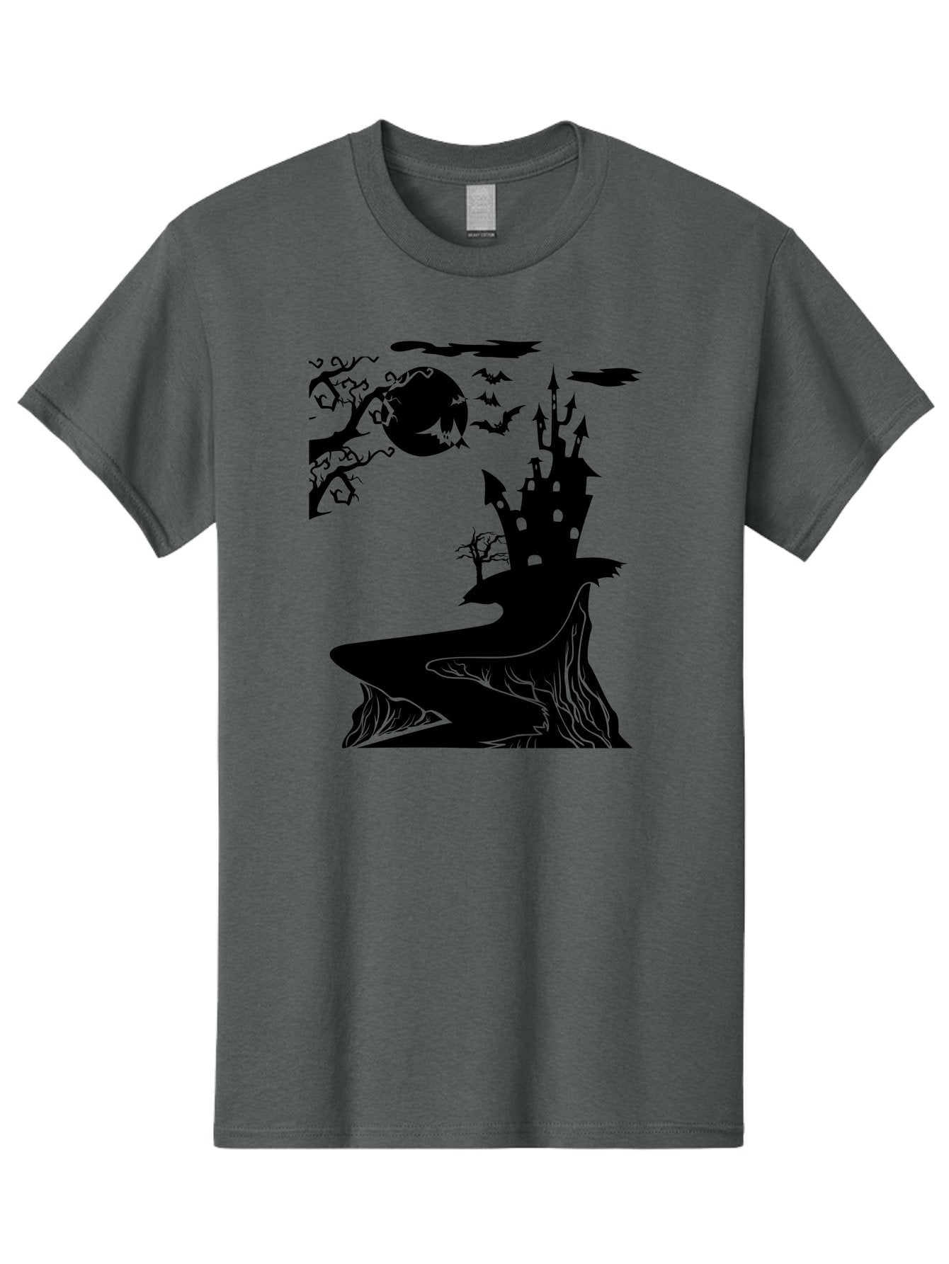 Haunted-Castle-1 Men'S Graphic Tee, 100% Cotton, Comfortable Casual Summer Wear, Machine Washable, Haunted House, Creepy Castle, Spooky Atmosphere, Halloween Theme, Dark Magic, Full Moon, Bats Flying Aab221 5