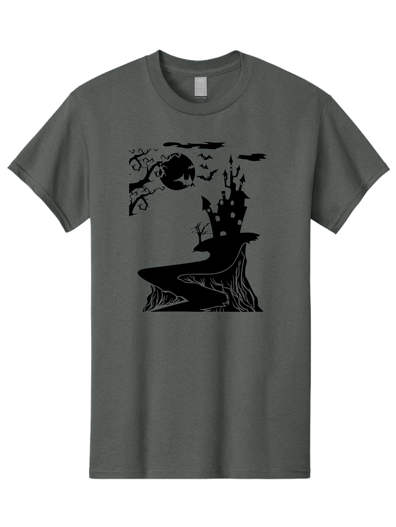 Haunted-Castle-1 Men'S Graphic Tee, 100% Cotton, Comfortable Casual Summer Wear, Machine Washable, Haunted House, Creepy Castle, Spooky Atmosphere, Halloween Theme, Dark Magic, Full Moon, Bats Flying Aab221 3