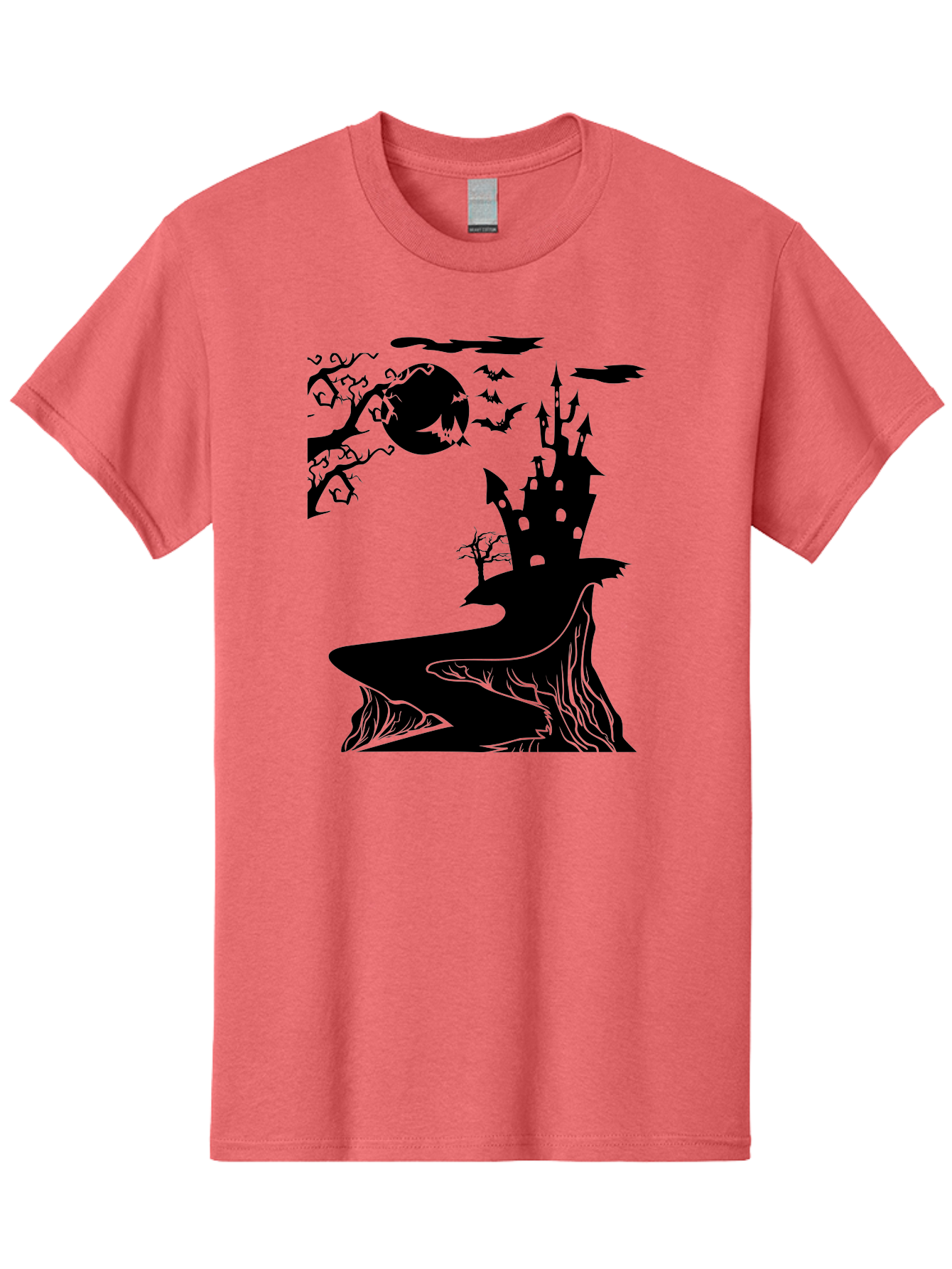 Haunted-Castle-1 Men'S Graphic Tee, 100% Cotton, Comfortable Casual Summer Wear, Machine Washable, Haunted House, Creepy Castle, Spooky Atmosphere, Halloween Theme, Dark Magic, Full Moon, Bats Flying Aab221 5