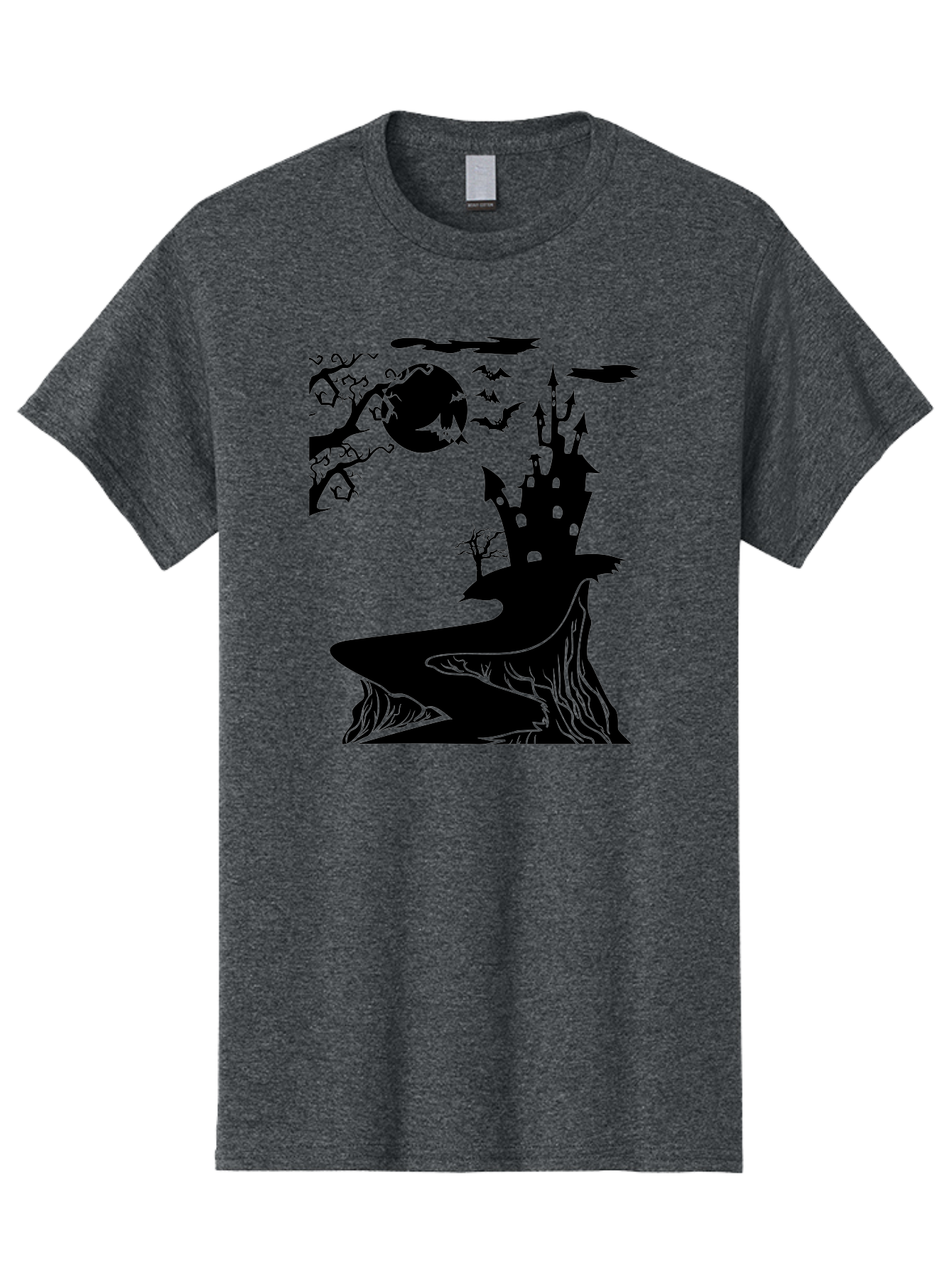 Haunted-Castle-1 Men'S Graphic Tee, 100% Cotton, Comfortable Casual Summer Wear, Machine Washable, Haunted House, Creepy Castle, Spooky Atmosphere, Halloween Theme, Dark Magic, Full Moon, Bats Flying Aab221 7