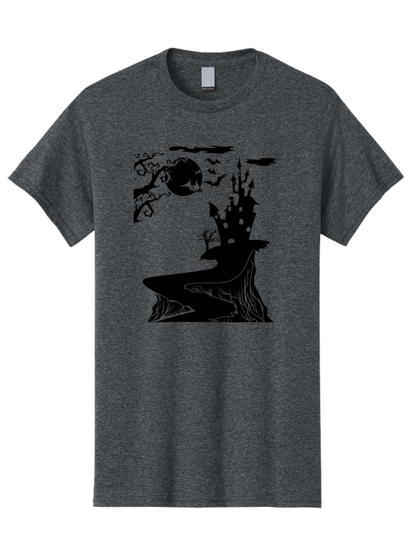 Haunted-Castle-1 Men'S Graphic Tee, 100% Cotton, Comfortable Casual Summer Wear, Machine Washable, Haunted House, Creepy Castle, Spooky Atmosphere, Halloween Theme, Dark Magic, Full Moon, Bats Flying Aab221 9