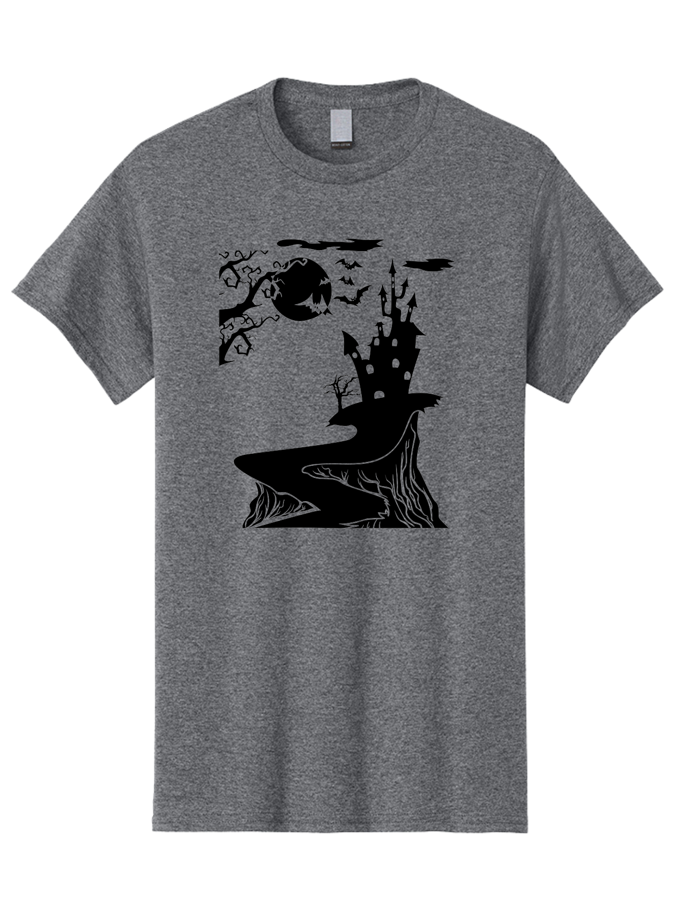 Haunted-Castle-1 Men'S Graphic Tee, 100% Cotton, Comfortable Casual Summer Wear, Machine Washable, Haunted House, Creepy Castle, Spooky Atmosphere, Halloween Theme, Dark Magic, Full Moon, Bats Flying Aab221 9