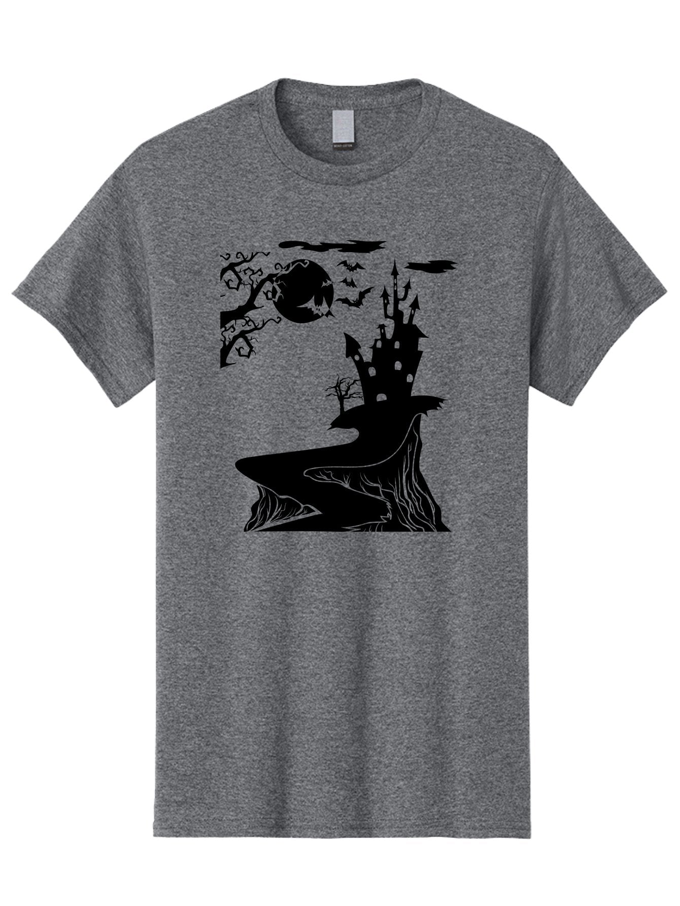 Haunted-Castle-1 Men'S Graphic Tee, 100% Cotton, Comfortable Casual Summer Wear, Machine Washable, Haunted House, Creepy Castle, Spooky Atmosphere, Halloween Theme, Dark Magic, Full Moon, Bats Flying Aab221 10