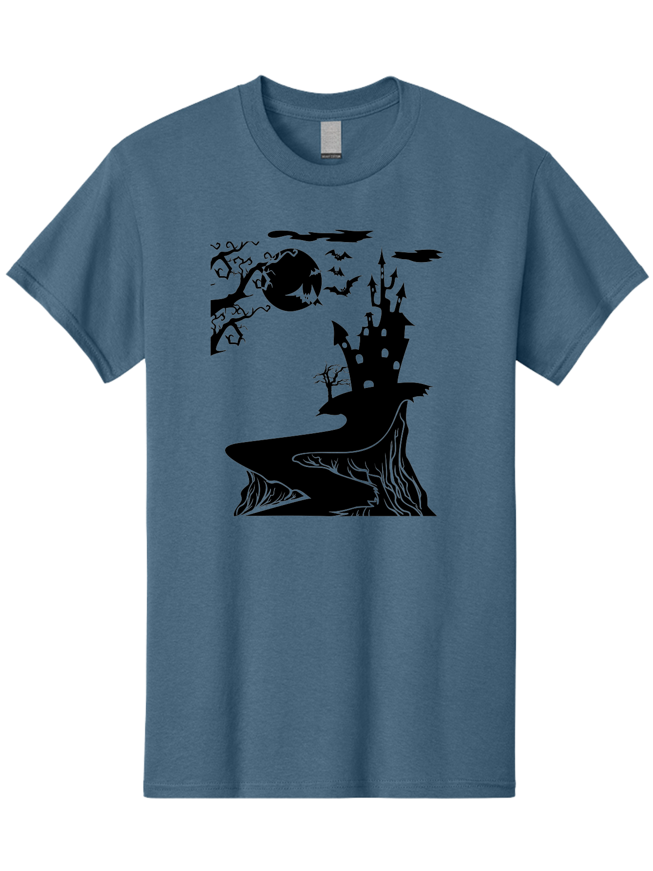 Haunted-Castle-1 Men'S Graphic Tee, 100% Cotton, Comfortable Casual Summer Wear, Machine Washable, Haunted House, Creepy Castle, Spooky Atmosphere, Halloween Theme, Dark Magic, Full Moon, Bats Flying Aab221 11