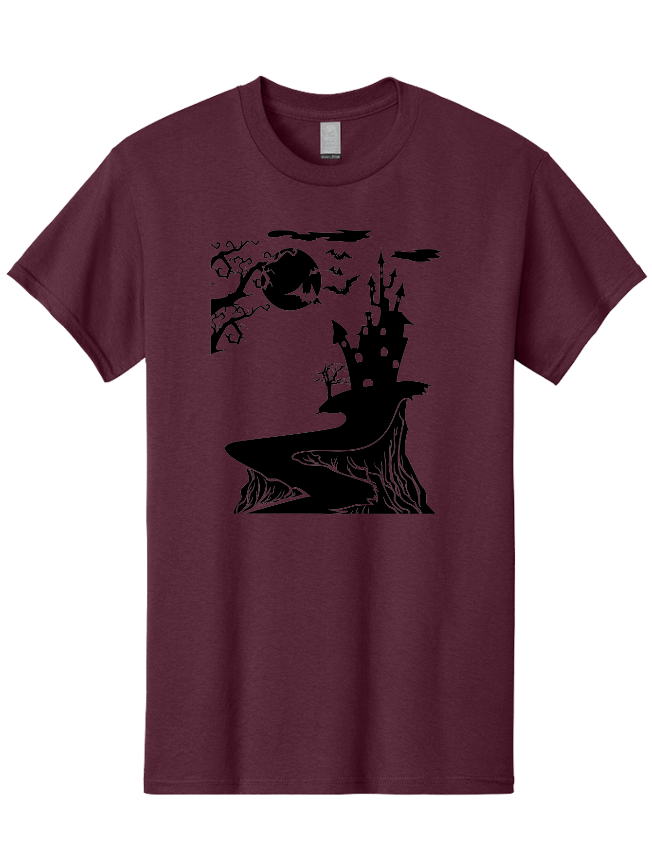 Haunted-Castle-1 Men'S Graphic Tee, 100% Cotton, Comfortable Casual Summer Wear, Machine Washable, Haunted House, Creepy Castle, Spooky Atmosphere, Halloween Theme, Dark Magic, Full Moon, Bats Flying Aab221 13