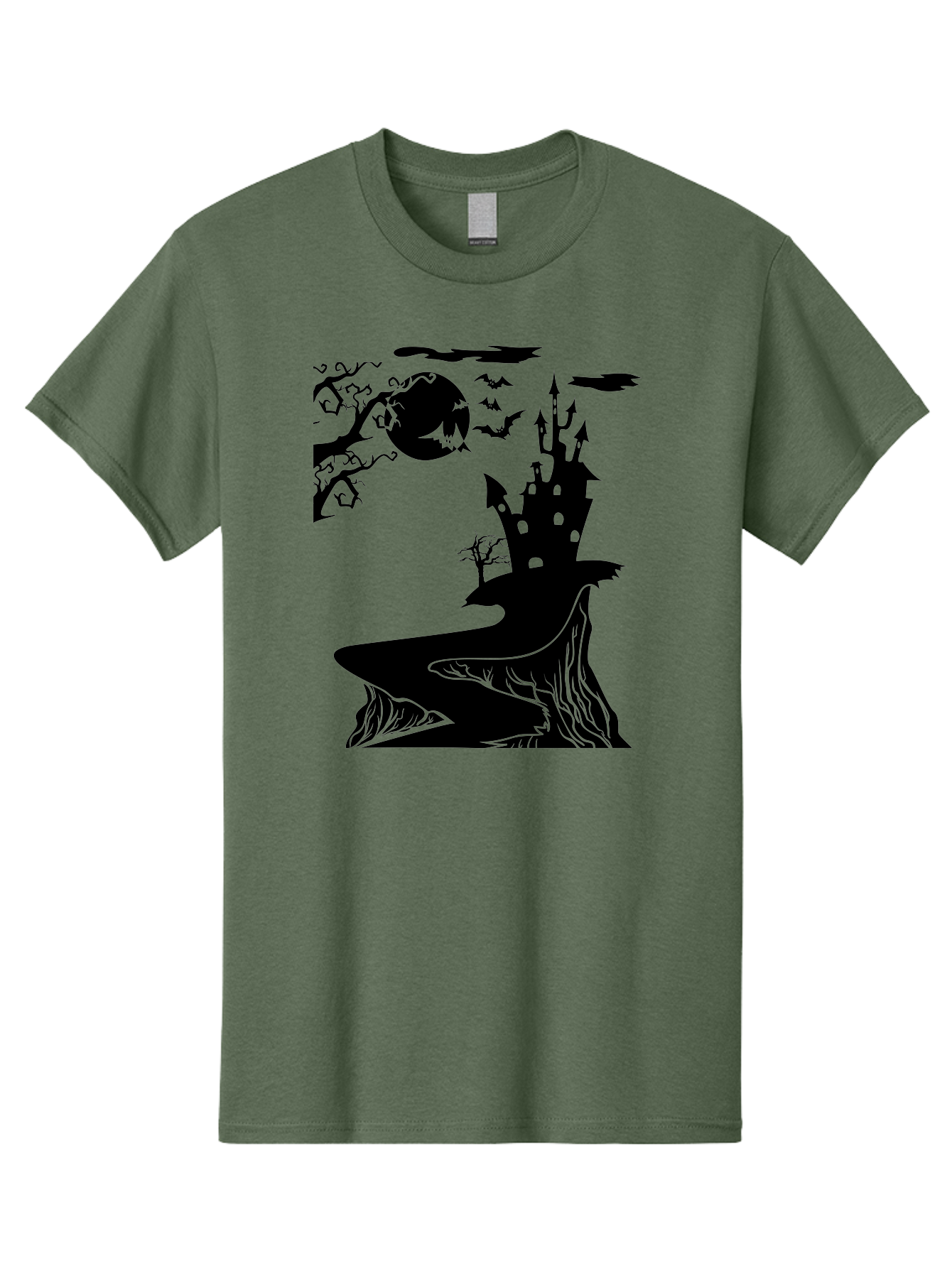Haunted-Castle-1 Men'S Graphic Tee, 100% Cotton, Comfortable Casual Summer Wear, Machine Washable, Haunted House, Creepy Castle, Spooky Atmosphere, Halloween Theme, Dark Magic, Full Moon, Bats Flying Aab221 15