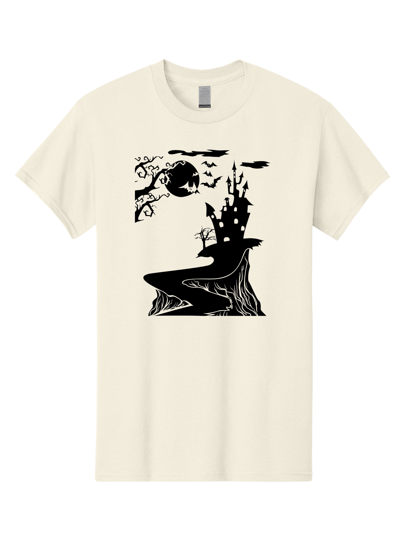 Haunted-Castle-1 Men'S Graphic Tee, 100% Cotton, Comfortable Casual Summer Wear, Machine Washable, Haunted House, Creepy Castle, Spooky Atmosphere, Halloween Theme, Dark Magic, Full Moon, Bats Flying Aab221 17