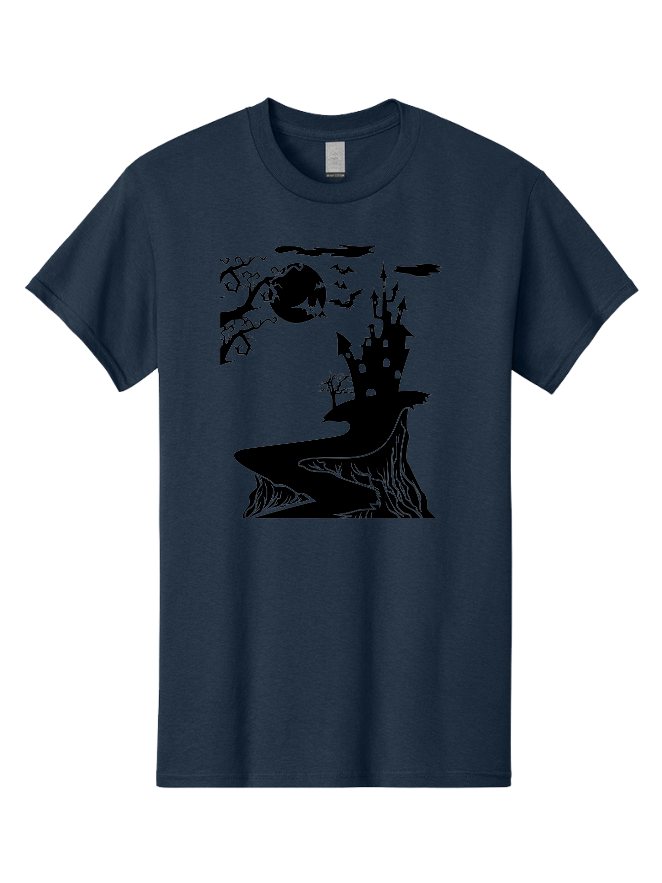 Haunted-Castle-1 Men'S Graphic Tee, 100% Cotton, Comfortable Casual Summer Wear, Machine Washable, Haunted House, Creepy Castle, Spooky Atmosphere, Halloween Theme, Dark Magic, Full Moon, Bats Flying Aab221 19