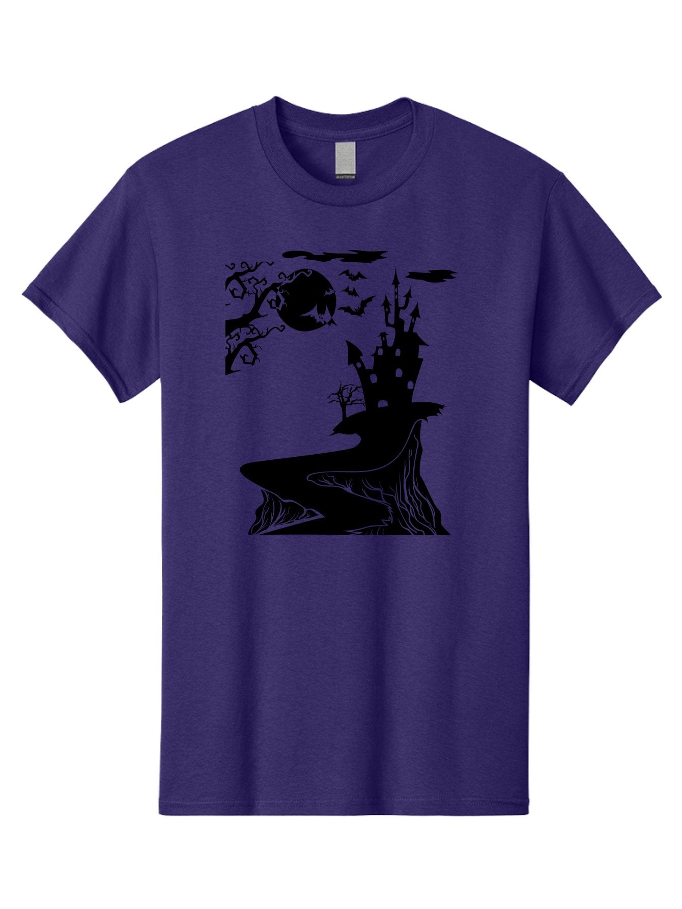 Haunted-Castle-1 Men'S Graphic Tee, 100% Cotton, Comfortable Casual Summer Wear, Machine Washable, Haunted House, Creepy Castle, Spooky Atmosphere, Halloween Theme, Dark Magic, Full Moon, Bats Flying Aab221 8