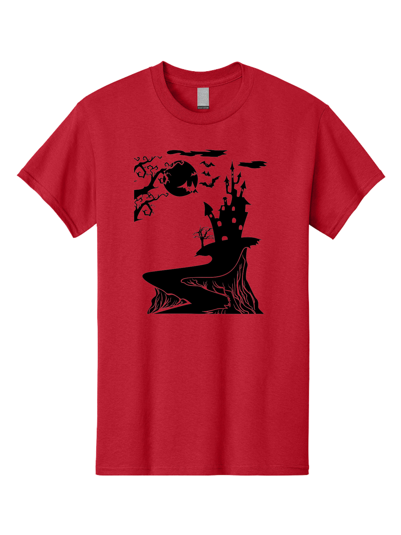 Haunted-Castle-1 Men'S Graphic Tee, 100% Cotton, Comfortable Casual Summer Wear, Machine Washable, Haunted House, Creepy Castle, Spooky Atmosphere, Halloween Theme, Dark Magic, Full Moon, Bats Flying Aab221 23