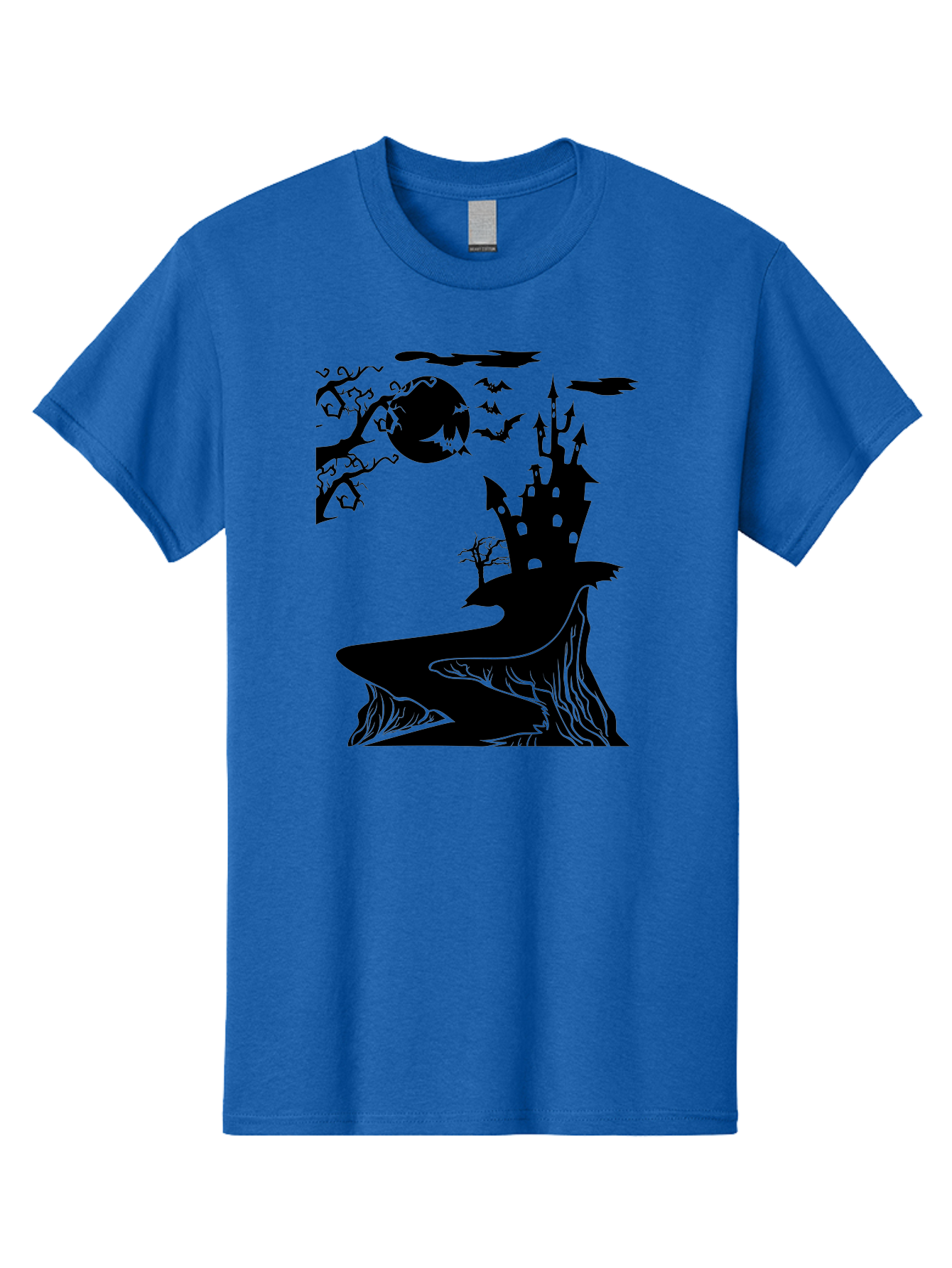Haunted-Castle-1 Men'S Graphic Tee, 100% Cotton, Comfortable Casual Summer Wear, Machine Washable, Haunted House, Creepy Castle, Spooky Atmosphere, Halloween Theme, Dark Magic, Full Moon, Bats Flying Aab221 25