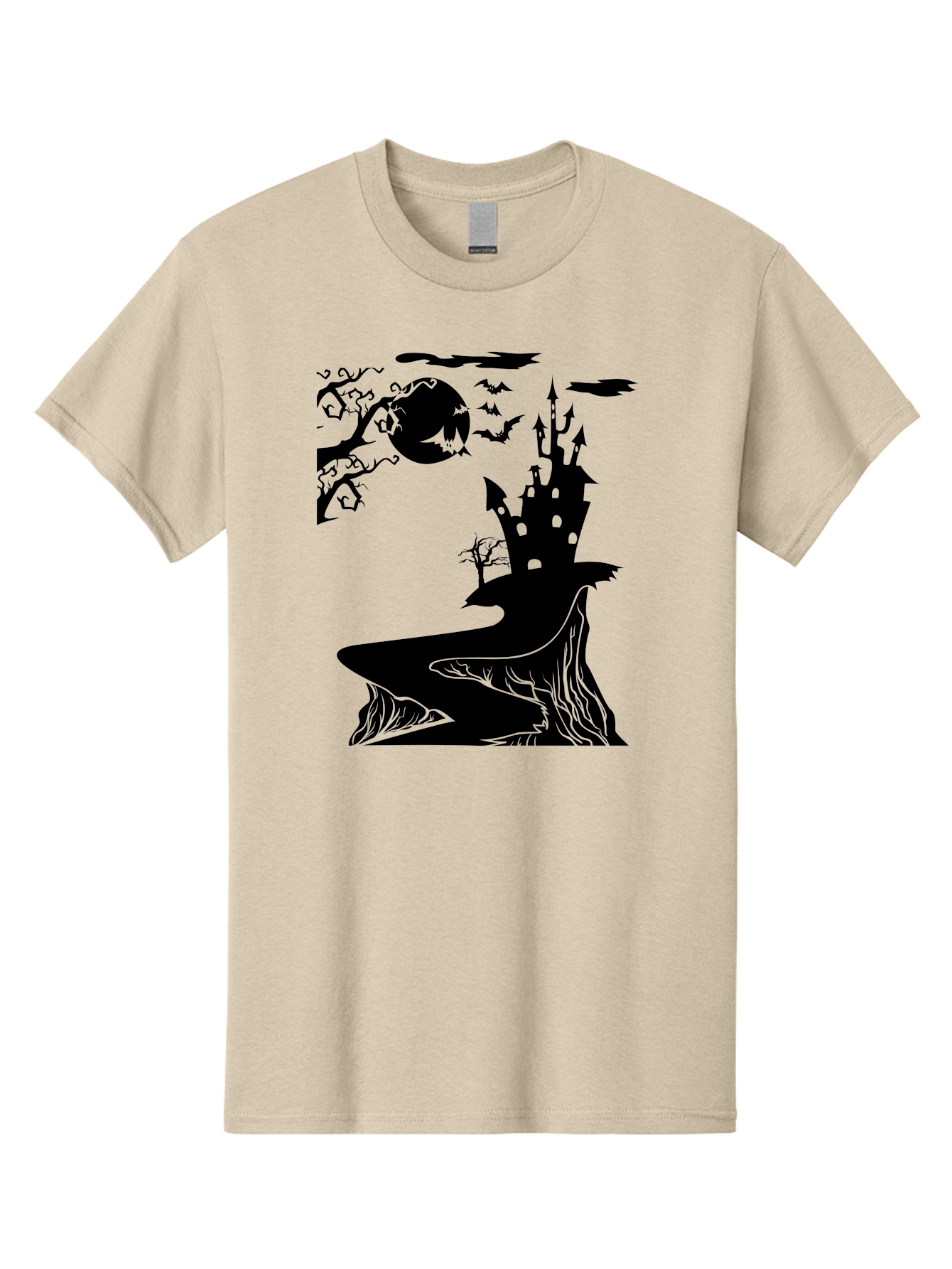 Haunted-Castle-1 Men'S Graphic Tee, 100% Cotton, Comfortable Casual Summer Wear, Machine Washable, Haunted House, Creepy Castle, Spooky Atmosphere, Halloween Theme, Dark Magic, Full Moon, Bats Flying Aab221 27