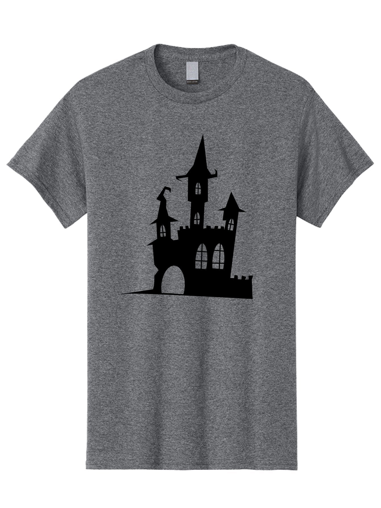 Haunted-Castle Men'S Graphic Tee, 100% Cotton, Comfortable Casual Summer Wear, Machine Washable, Haunted Castle, Spooky Atmosphere, Gothic Architecture, Mysterious Vibe, Fantasy World, Dark Magic, Witch'S Lair, Haunted Mansion, Eerie Feeling Aab222