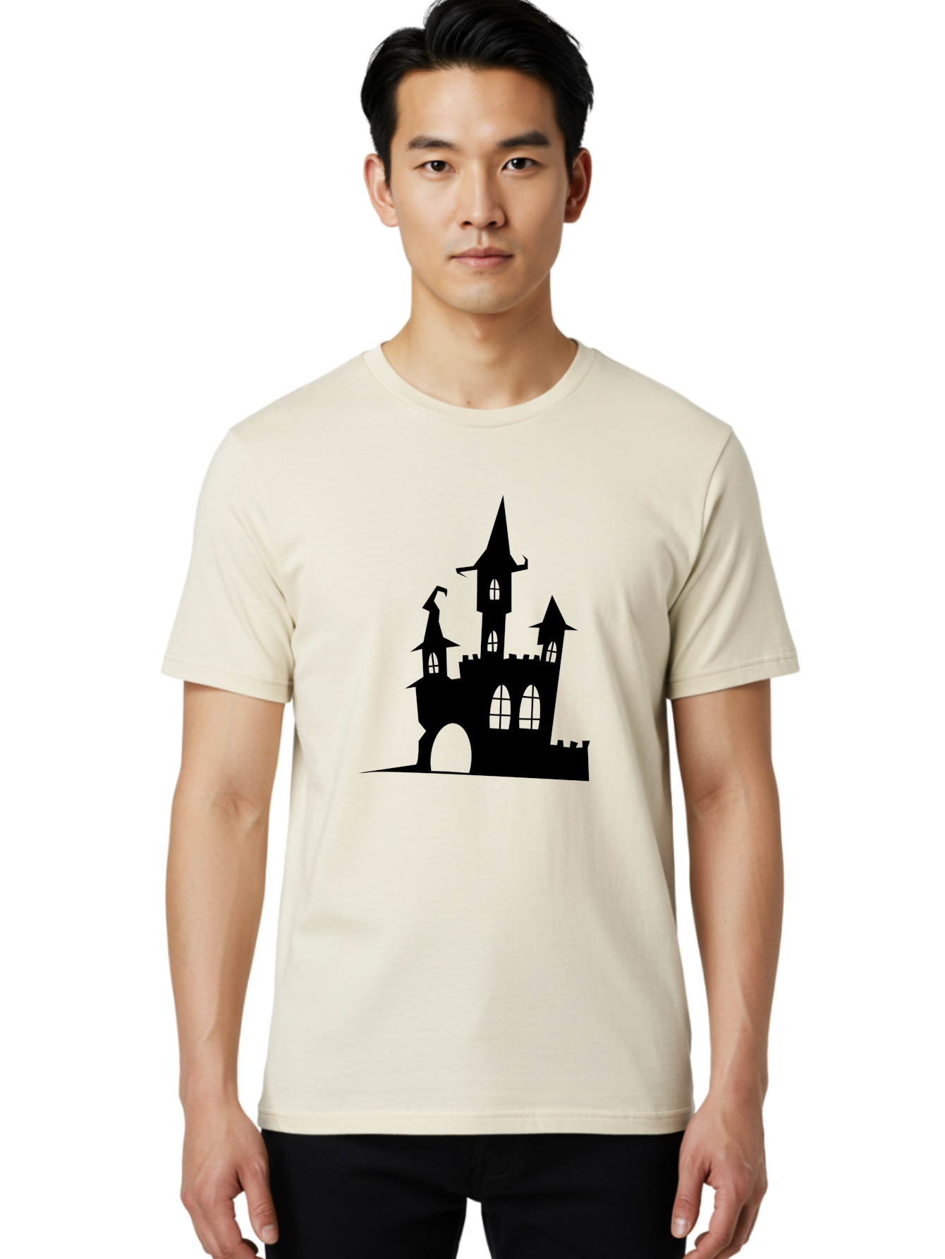 Haunted-Castle Men'S Graphic Tee, 100% Cotton, Comfortable Casual Summer Wear, Machine Washable, Haunted Castle, Spooky Atmosphere, Gothic Architecture, Mysterious Vibe, Fantasy World, Dark Magic, Witch'S Lair, Haunted Mansion, Eerie Feeling Aab222 18