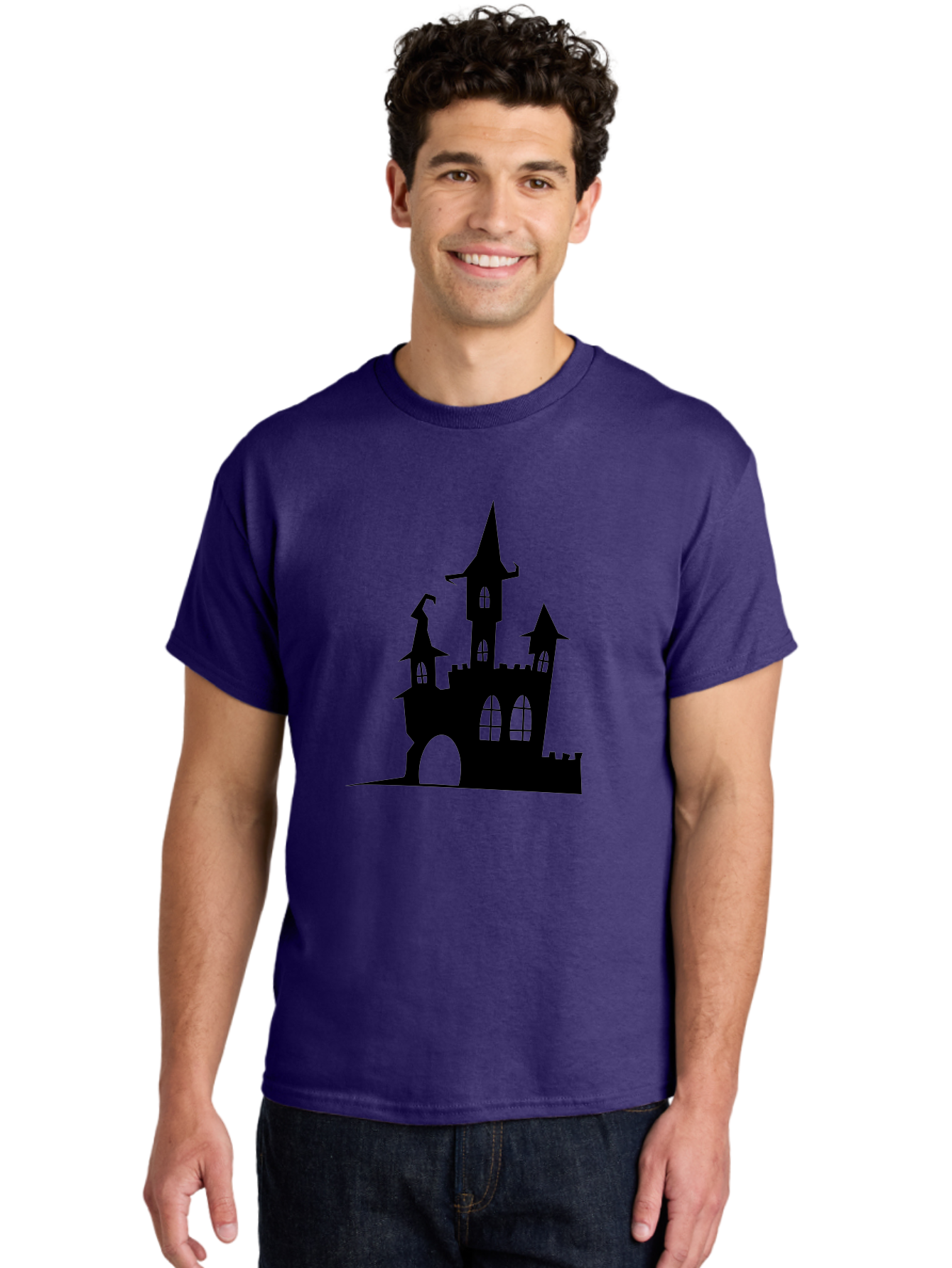 Haunted-Castle Men'S Graphic Tee, 100% Cotton, Comfortable Casual Summer Wear, Machine Washable, Haunted Castle, Spooky Atmosphere, Gothic Architecture, Mysterious Vibe, Fantasy World, Dark Magic, Witch'S Lair, Haunted Mansion, Eerie Feeling Aab222 22