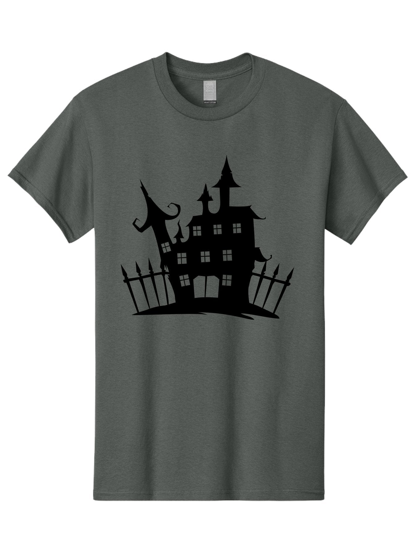 Haunted-House-1 Men'S Graphic Tee, 100% Cotton, Comfortable Casual Summer Wear, Machine Washable, Haunted Mansion, Creepy House, Horror Theme, Spooky Atmosphere, Gothic Architecture, Haunted Location, Eerie Vibe, Black Silhouette Aab223 7