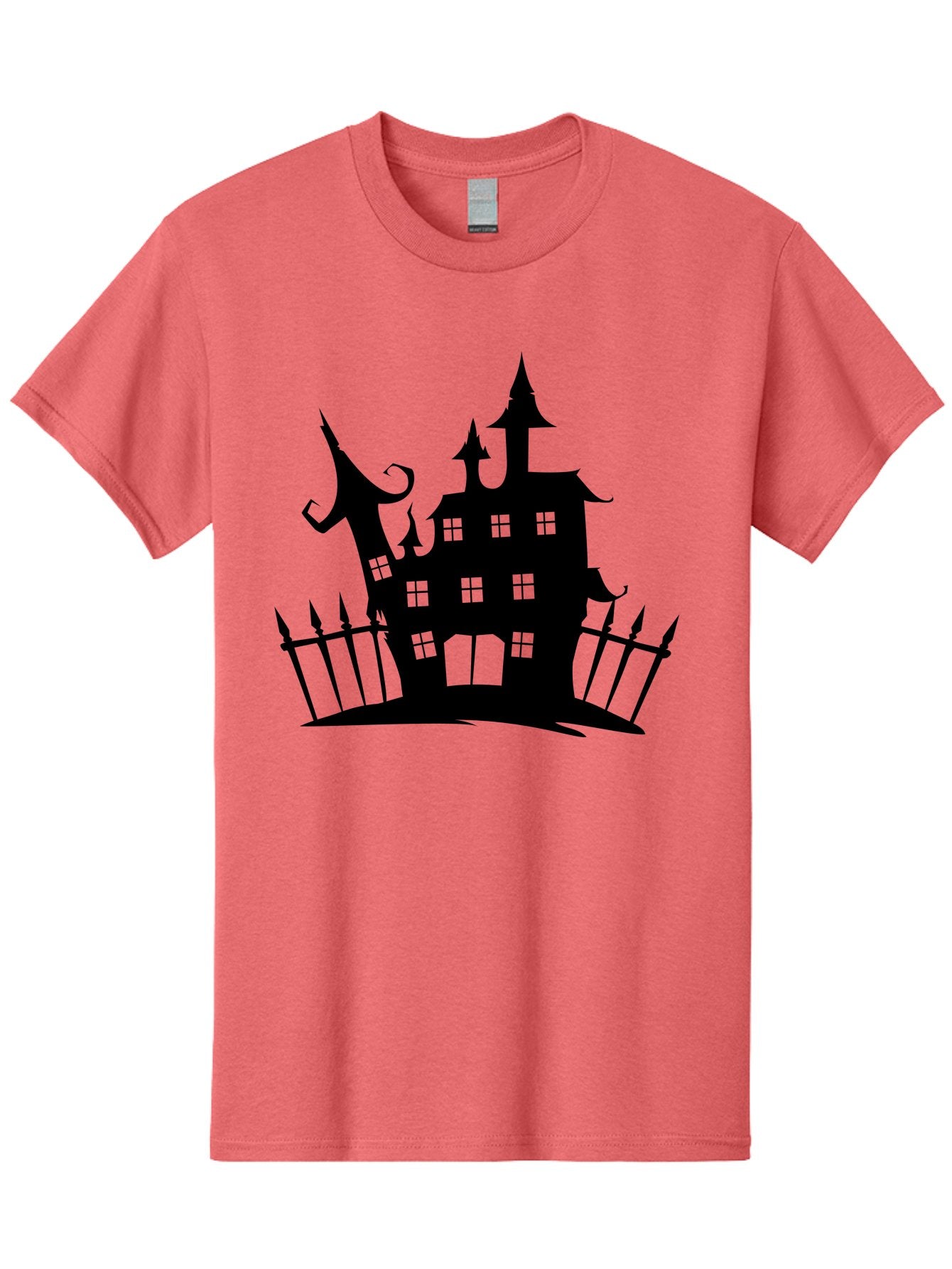 Haunted-House-1 Men'S Graphic Tee, 100% Cotton, Comfortable Casual Summer Wear, Machine Washable, Haunted Mansion, Creepy House, Horror Theme, Spooky Atmosphere, Gothic Architecture, Haunted Location, Eerie Vibe, Black Silhouette Aab223 13