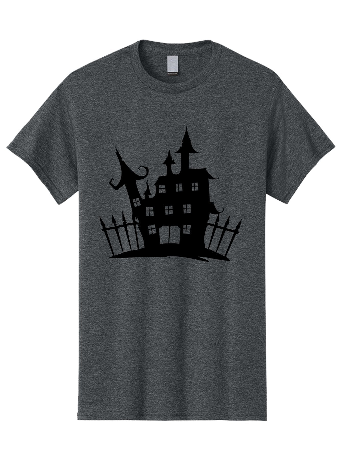 Haunted-House-1 Men'S Graphic Tee, 100% Cotton, Comfortable Casual Summer Wear, Machine Washable, Haunted Mansion, Creepy House, Horror Theme, Spooky Atmosphere, Gothic Architecture, Haunted Location, Eerie Vibe, Black Silhouette Aab223 12