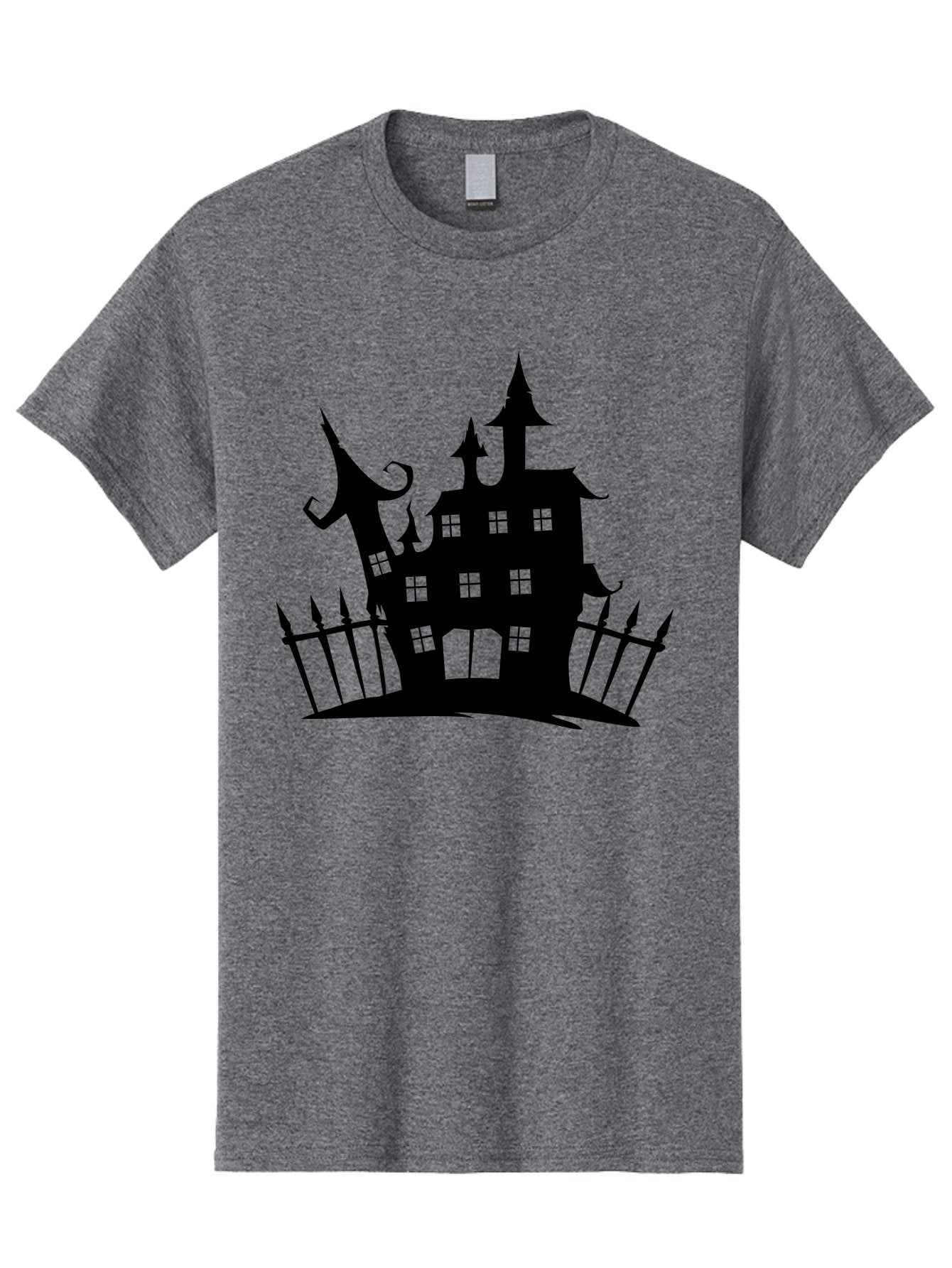 Haunted-House-1 Men'S Graphic Tee, 100% Cotton, Comfortable Casual Summer Wear, Machine Washable, Haunted Mansion, Creepy House, Horror Theme, Spooky Atmosphere, Gothic Architecture, Haunted Location, Eerie Vibe, Black Silhouette Aab223 11