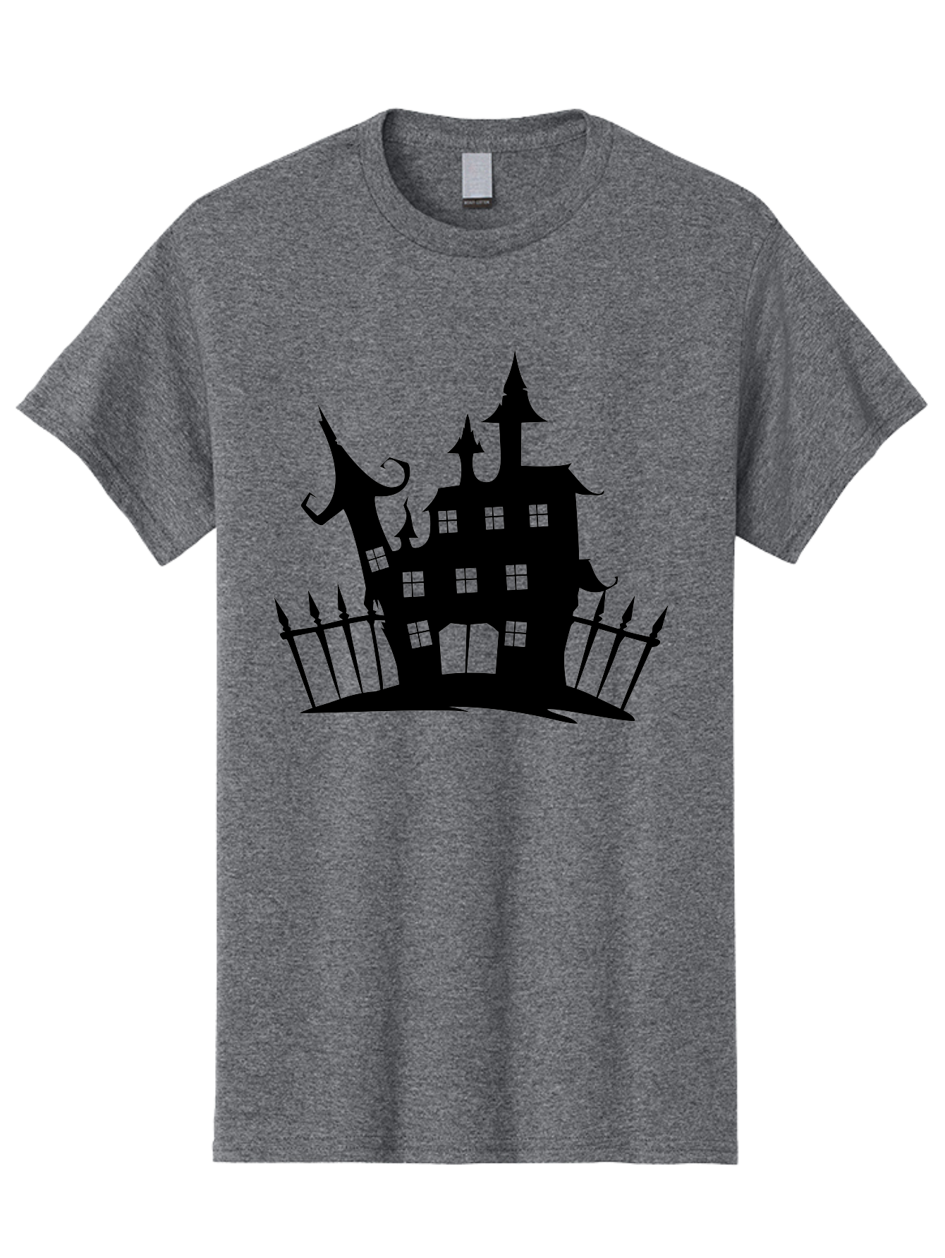 Haunted-House-1 Men'S Graphic Tee, 100% Cotton, Comfortable Casual Summer Wear, Machine Washable, Haunted Mansion, Creepy House, Horror Theme, Spooky Atmosphere, Gothic Architecture, Haunted Location, Eerie Vibe, Black Silhouette Aab223 7