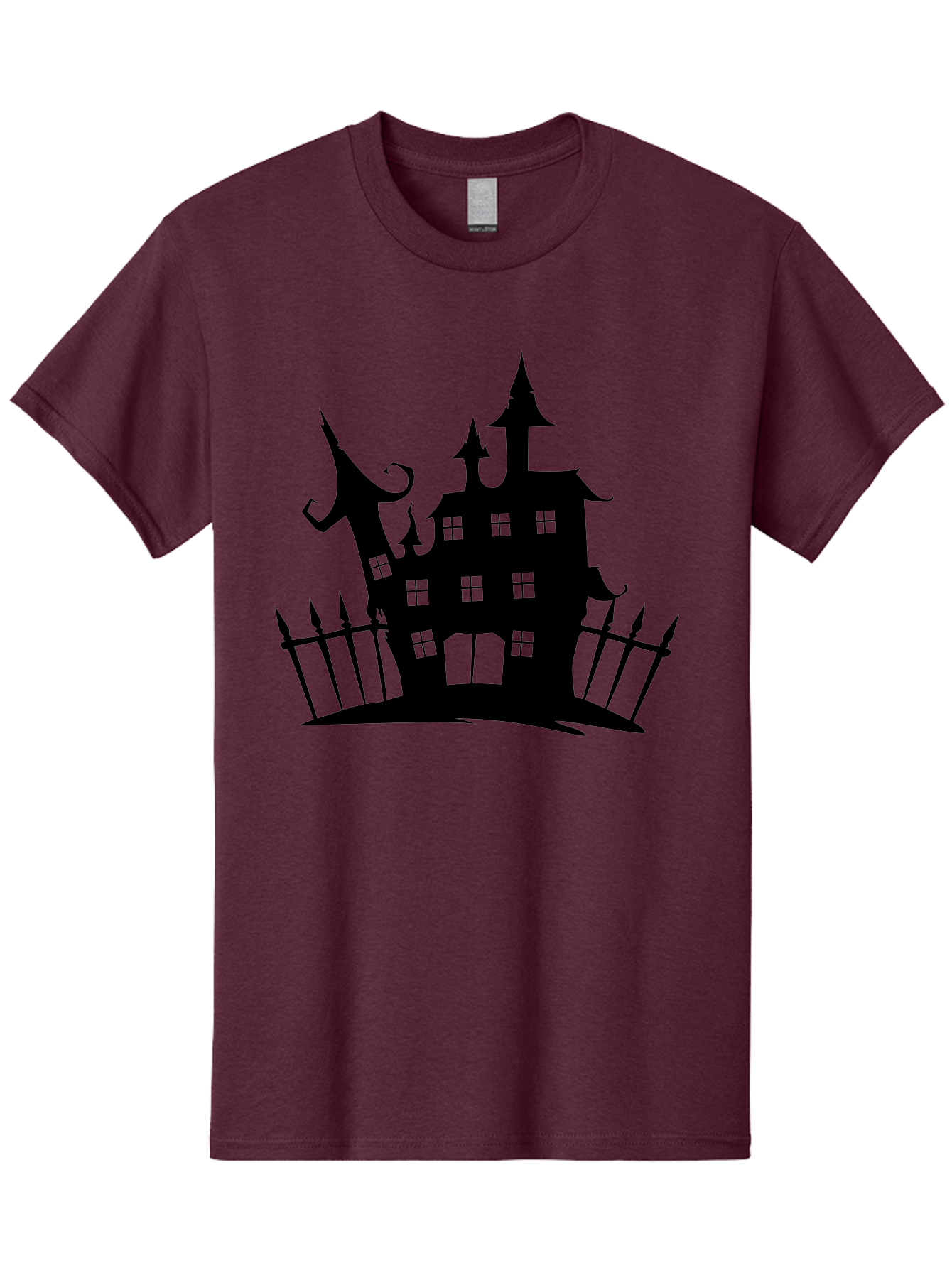 Haunted-House-1 Men'S Graphic Tee, 100% Cotton, Comfortable Casual Summer Wear, Machine Washable, Haunted Mansion, Creepy House, Horror Theme, Spooky Atmosphere, Gothic Architecture, Haunted Location, Eerie Vibe, Black Silhouette Aab223