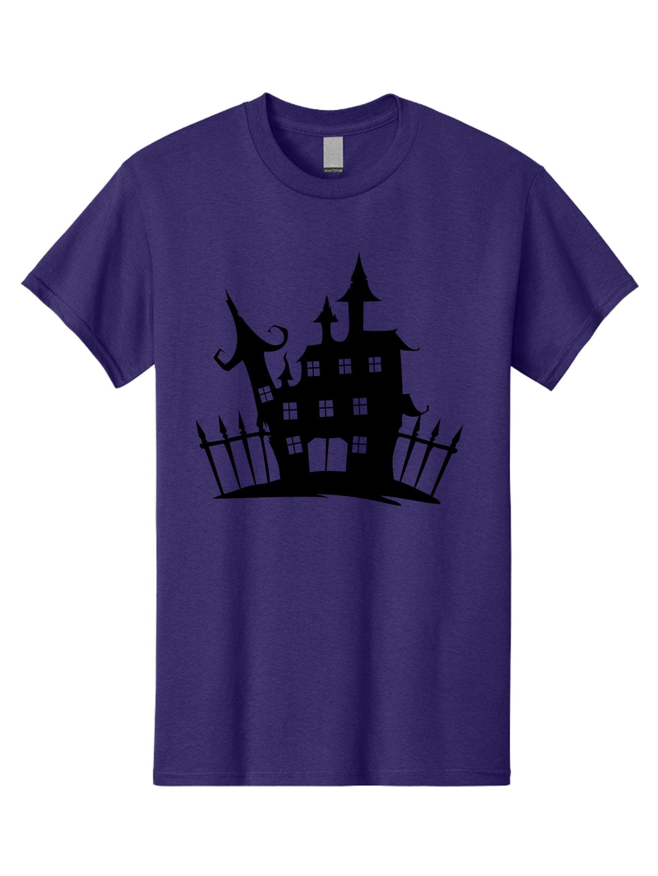 Haunted-House-1 Men'S Graphic Tee, 100% Cotton, Comfortable Casual Summer Wear, Machine Washable, Haunted Mansion, Creepy House, Horror Theme, Spooky Atmosphere, Gothic Architecture, Haunted Location, Eerie Vibe, Black Silhouette Aab223 5