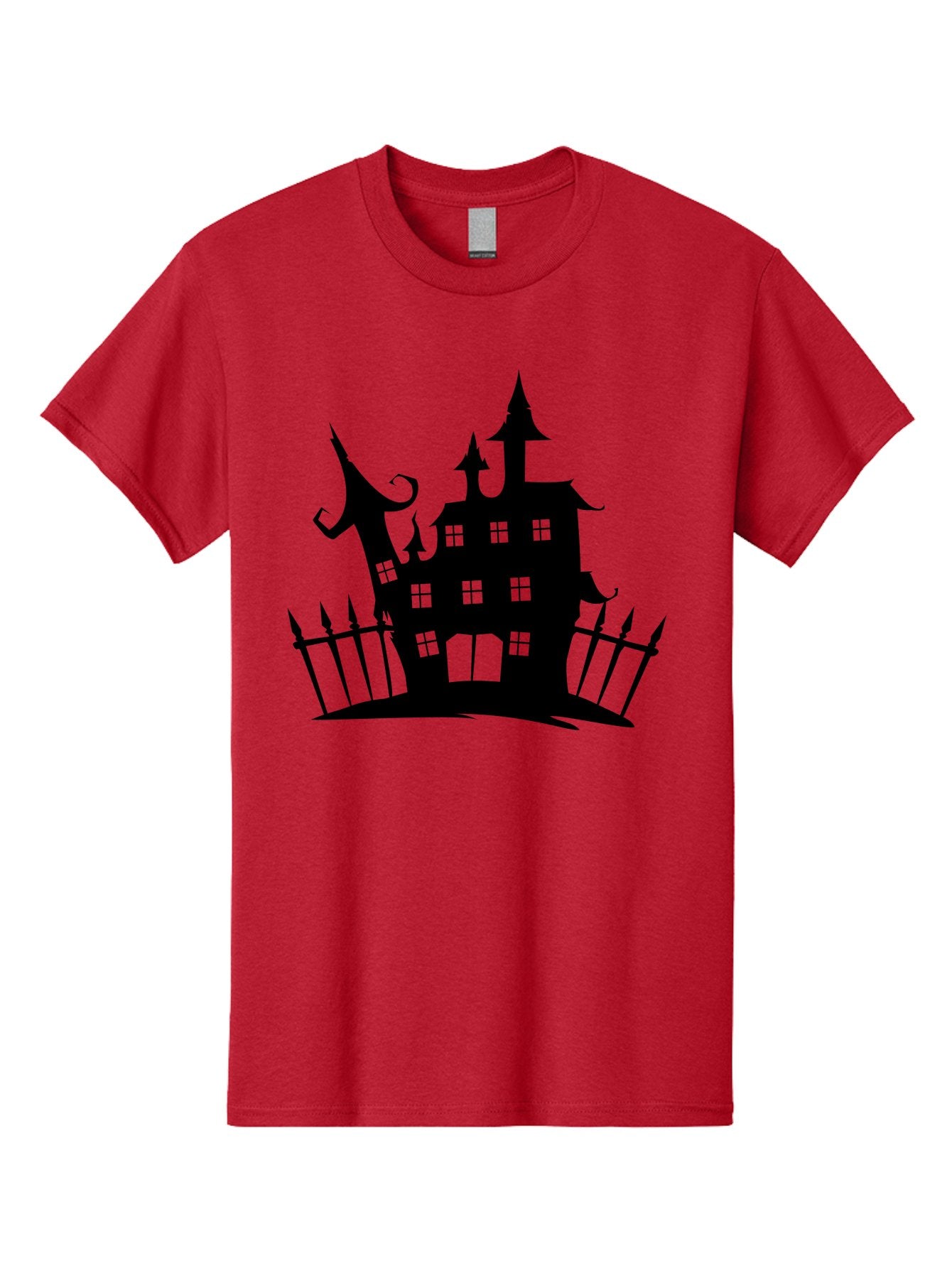 Haunted-House-1 Men'S Graphic Tee, 100% Cotton, Comfortable Casual Summer Wear, Machine Washable, Haunted Mansion, Creepy House, Horror Theme, Spooky Atmosphere, Gothic Architecture, Haunted Location, Eerie Vibe, Black Silhouette Aab223 4