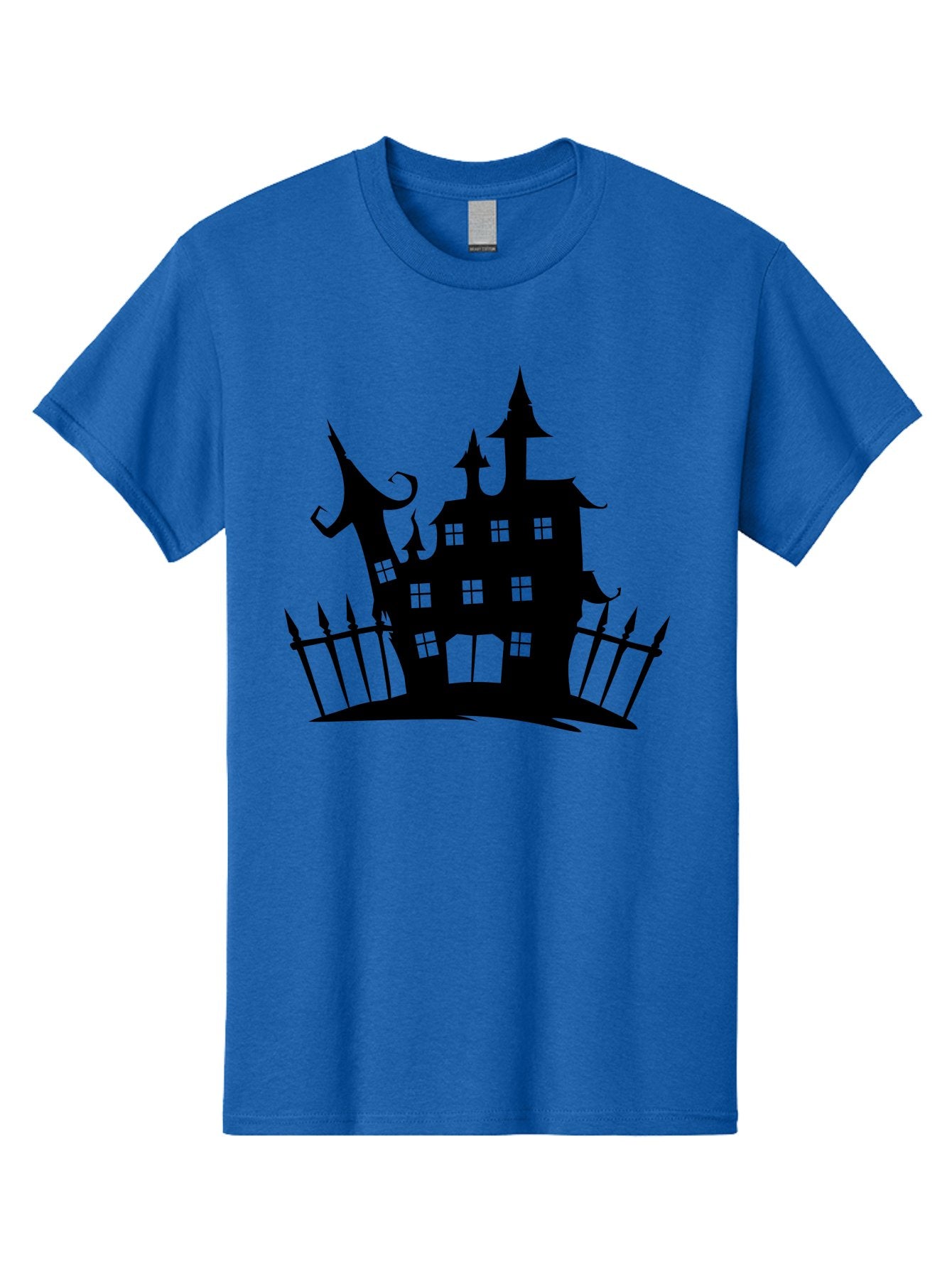 Haunted-House-1 Men'S Graphic Tee, 100% Cotton, Comfortable Casual Summer Wear, Machine Washable, Haunted Mansion, Creepy House, Horror Theme, Spooky Atmosphere, Gothic Architecture, Haunted Location, Eerie Vibe, Black Silhouette Aab223 10